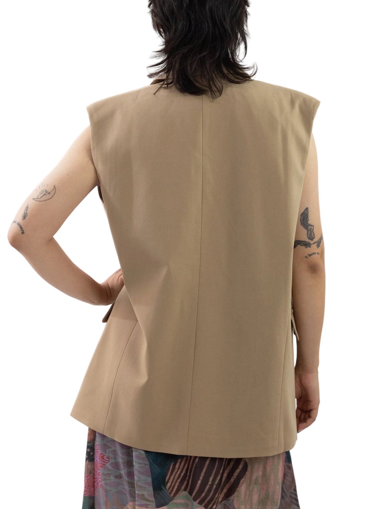 Oversized sleeveless blazer vest - Taupe - Light Brown
