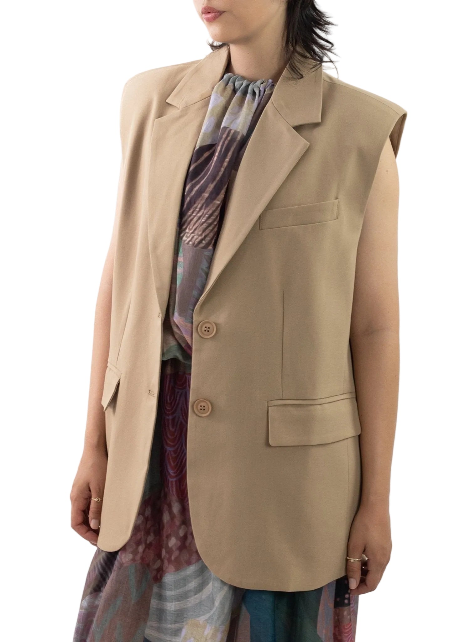 Oversized sleeveless blazer vest - Taupe - Light Brown