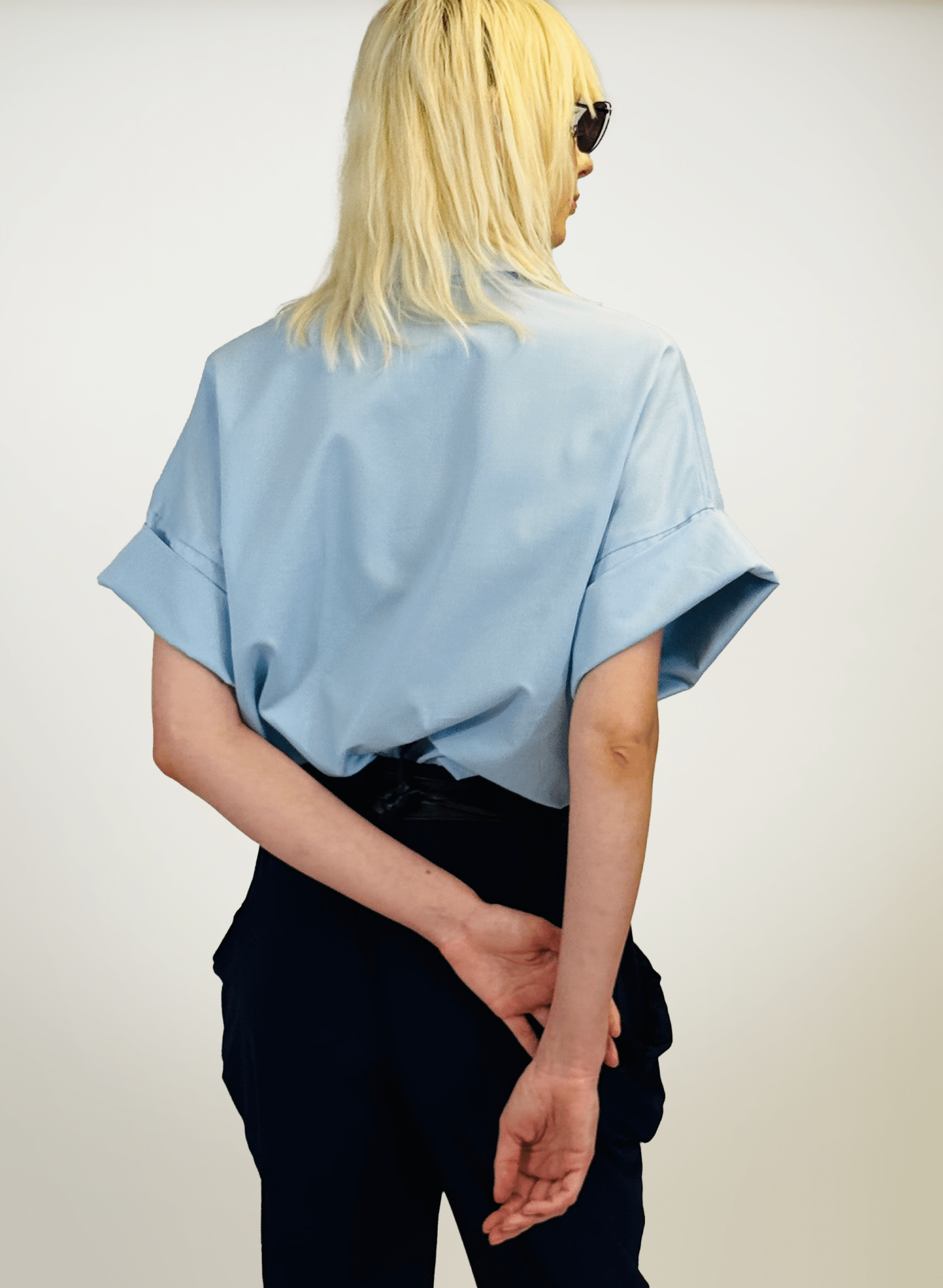 Short sleeve collared button up shirt - cropped button up - light blue - Meg