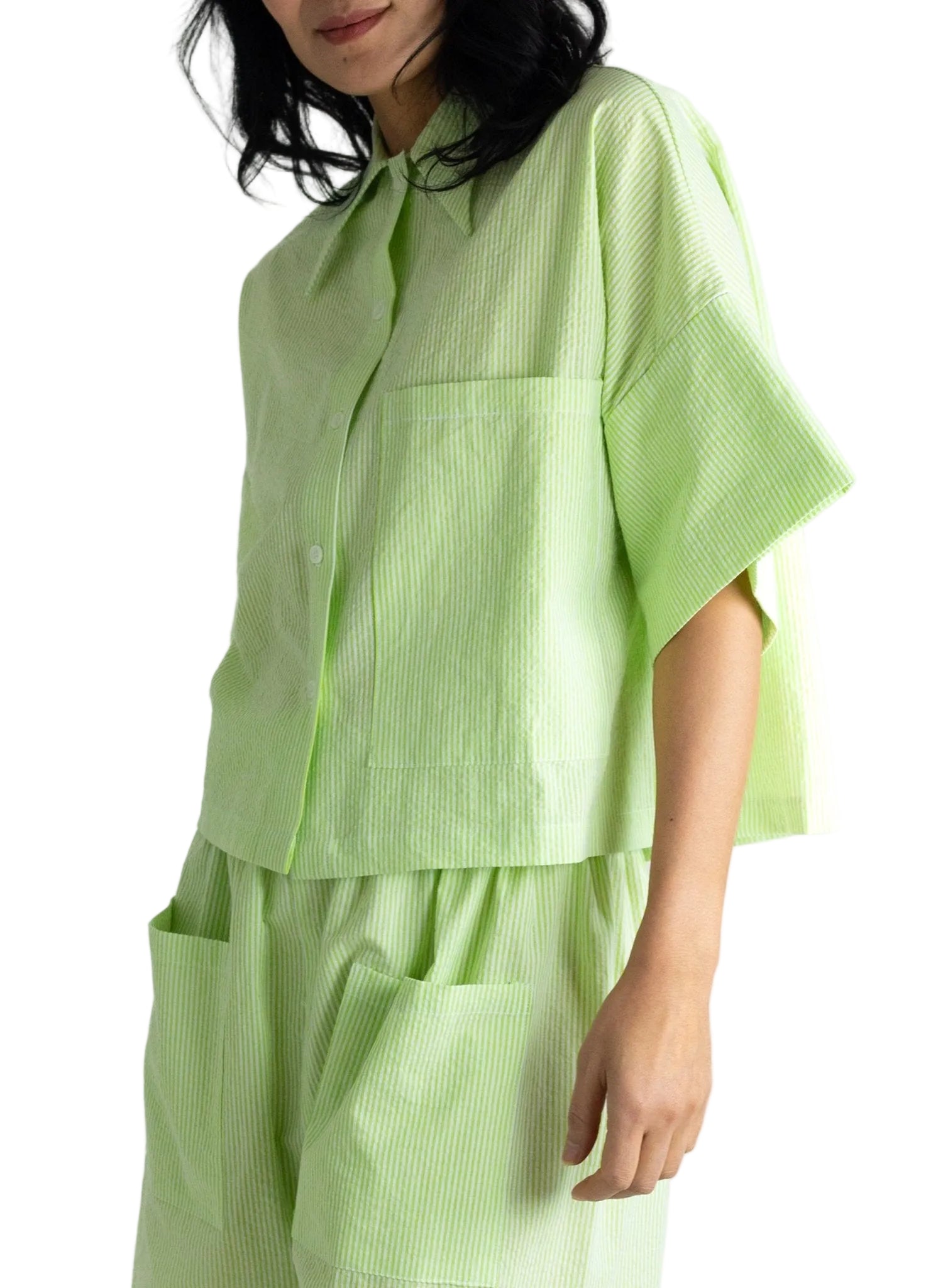Petite Chemise - Lime Seersucker - Meg - Made in NYC