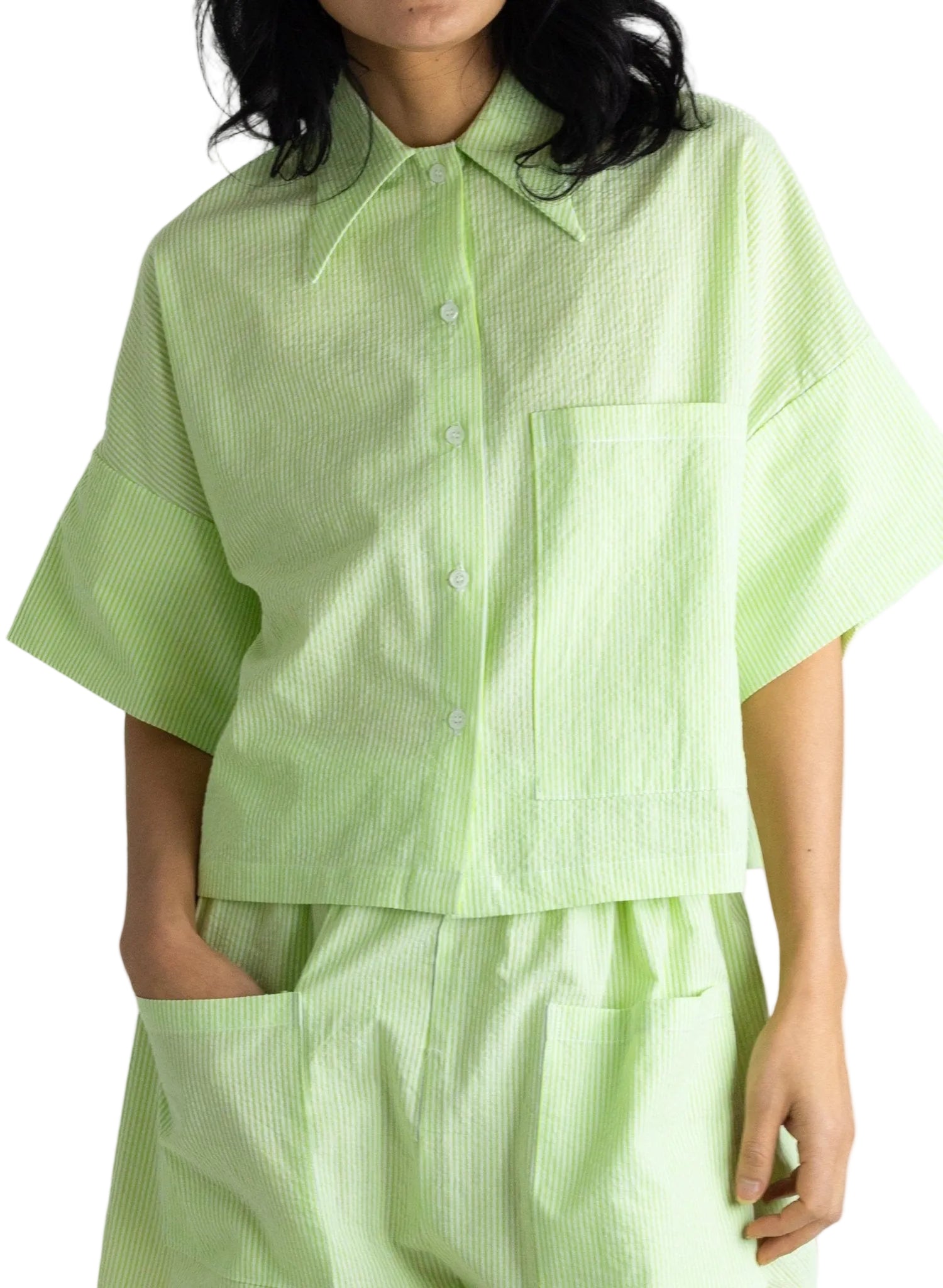 Petite Chemise - Lime Seersucker - Meg - Made in NYC
