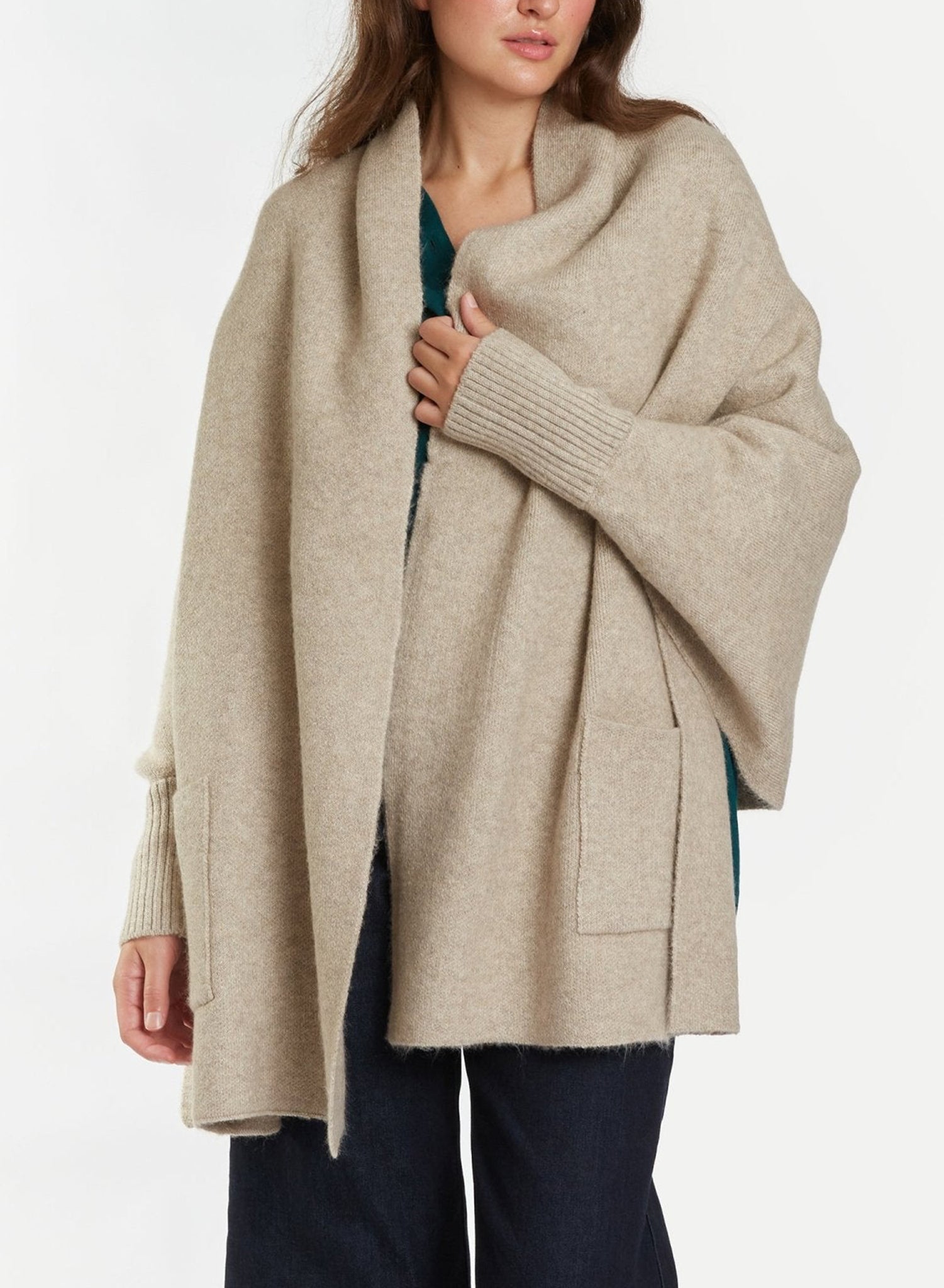 Pocket Shrug Cape Cardigan - Beige - Meg