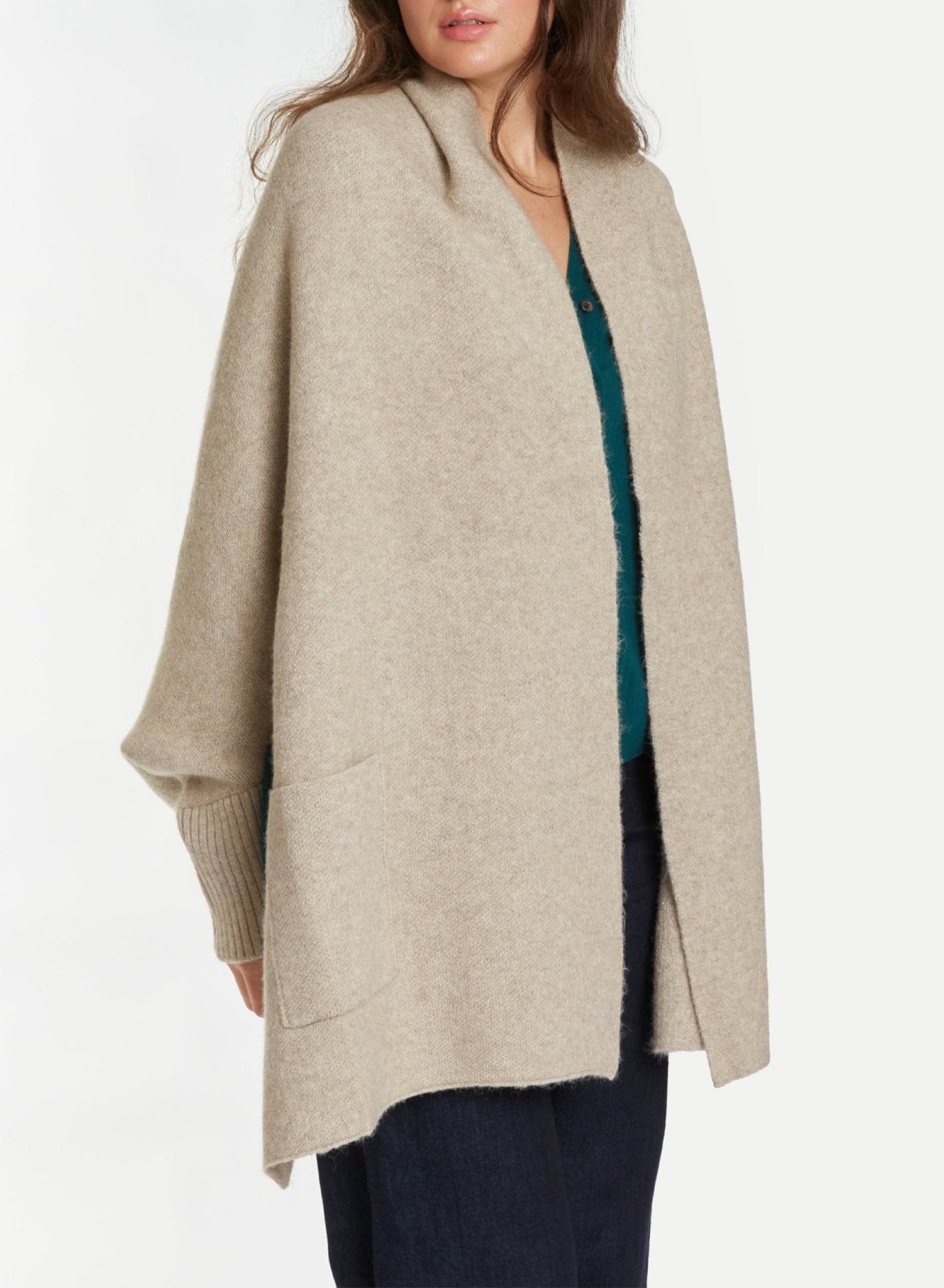 Pocket Shrug Cape Cardigan - Beige - Meg