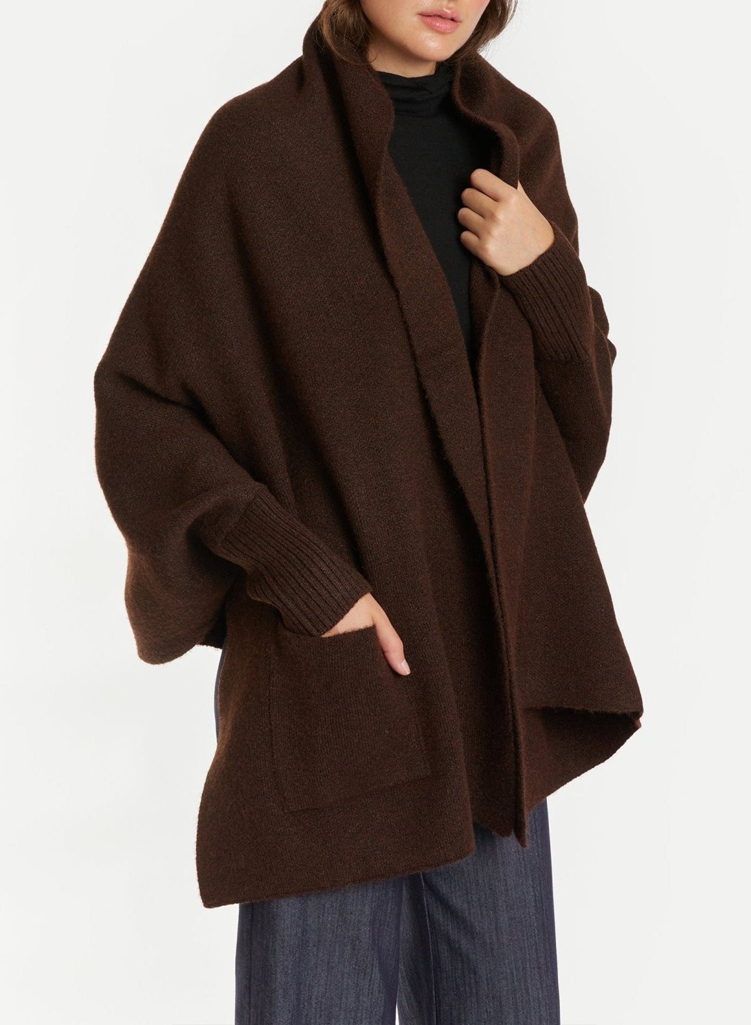 Pocket Shrug Cape Cardigan - Mocha - Meg