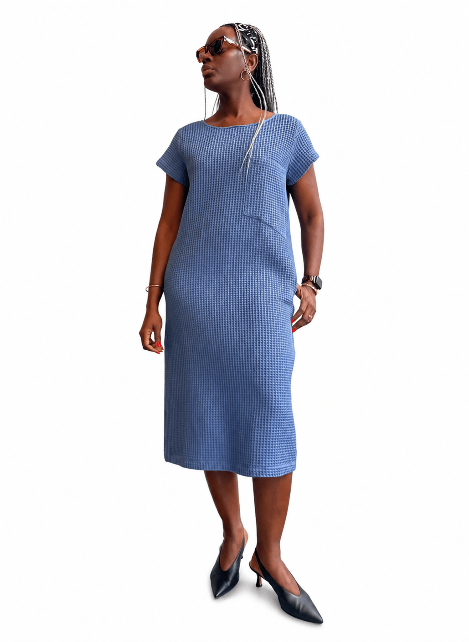 Pocket T-Shirt Dress - Steel Blue - Meg