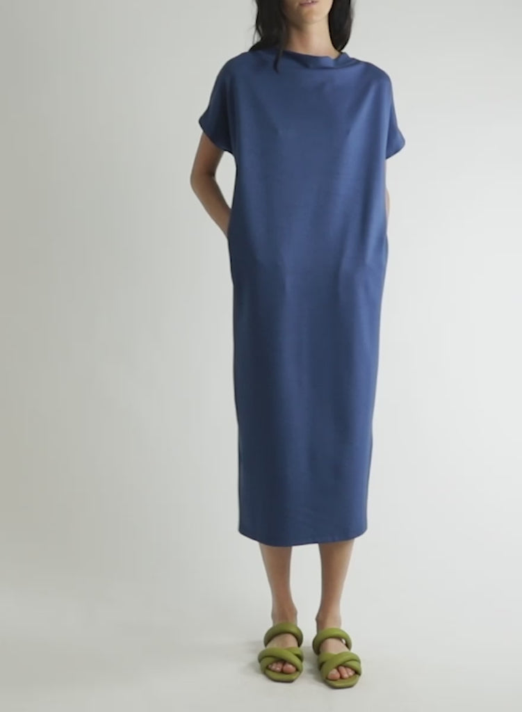Mock Neck T-Shirt Dress - Denim - Meg - Made in Canada