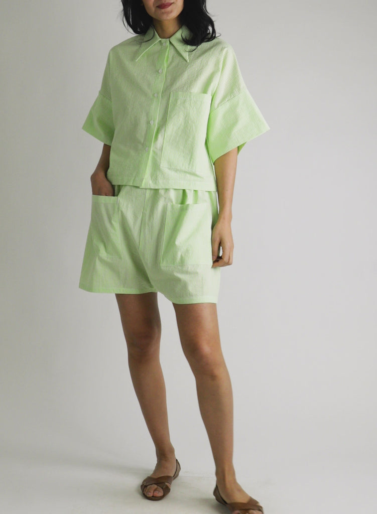 Petite Chemise - Lime Seersucker - Meg - Made in NYC