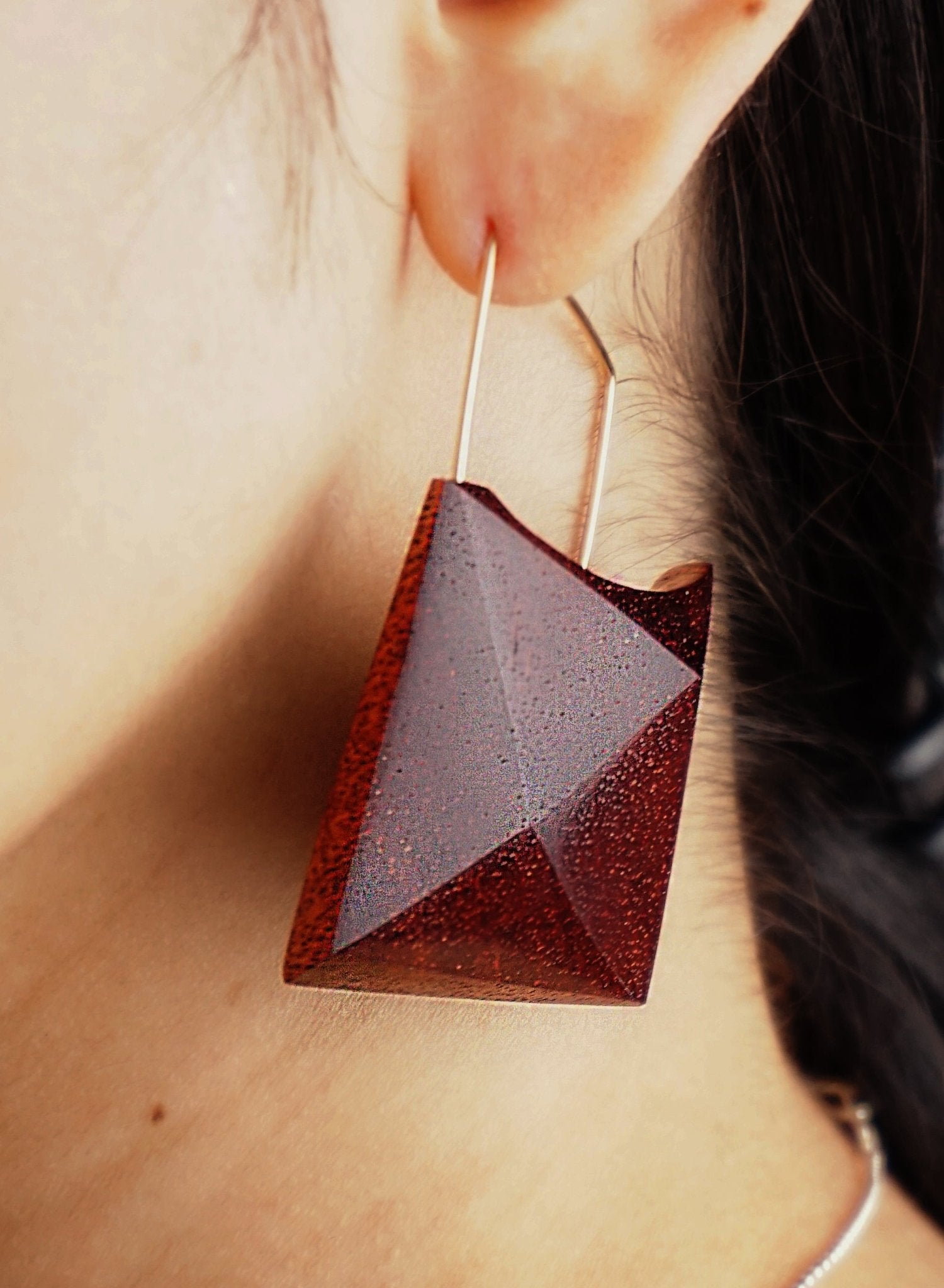 Pride & Archive - Geo Wing Earrings - Bloodwood/Gold - Meg