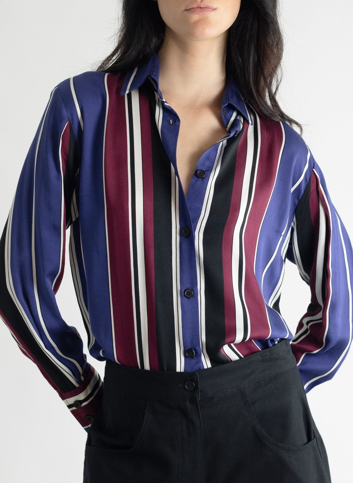 Raya Button Down - Cool Toned Stripe - Meg