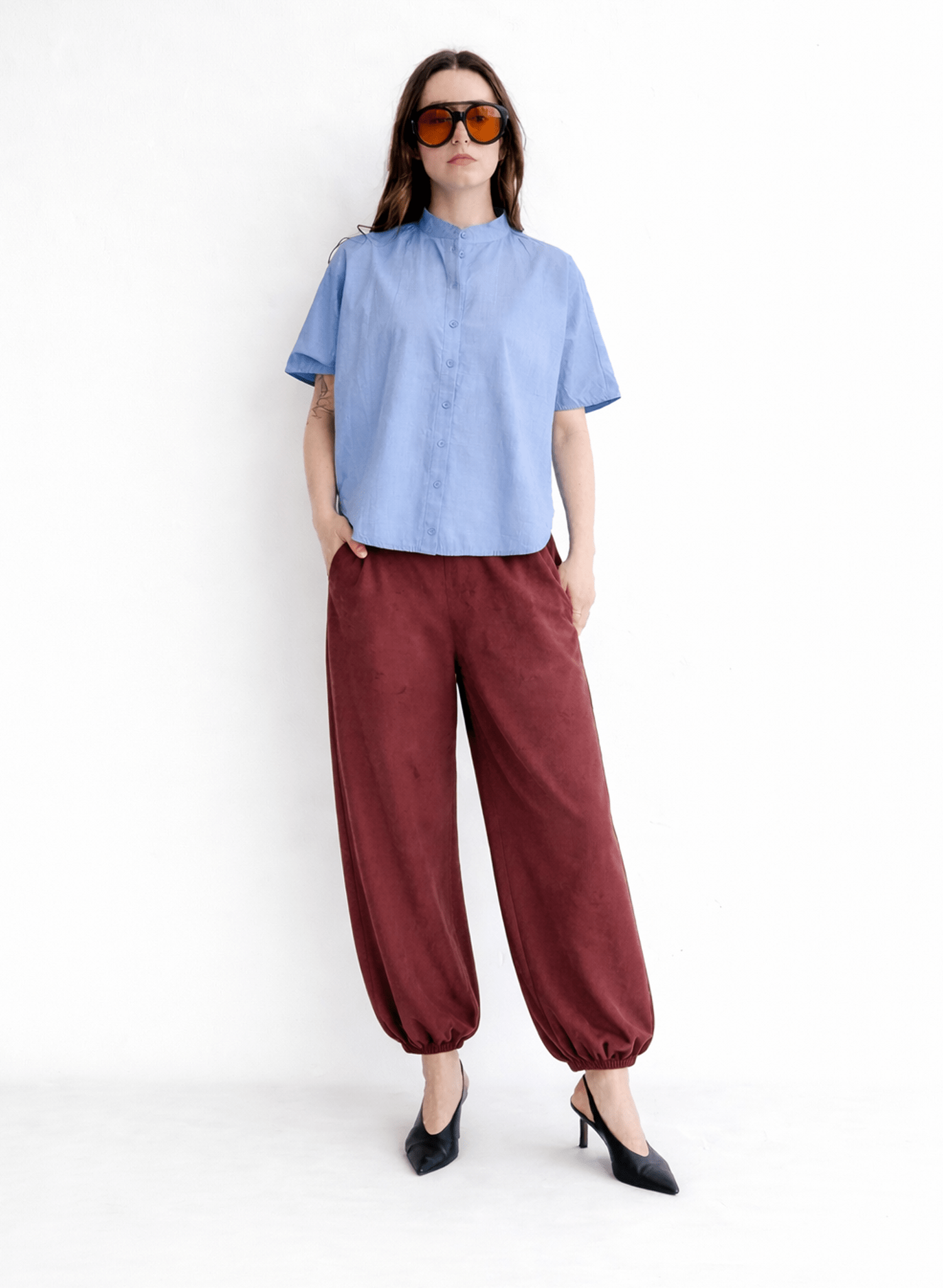 Rounded Hem Shirt - Blue - Meg