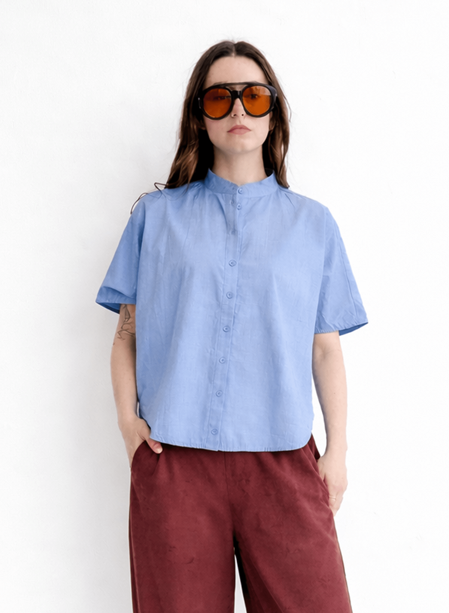 Rounded Hem Shirt - Blue - Meg
