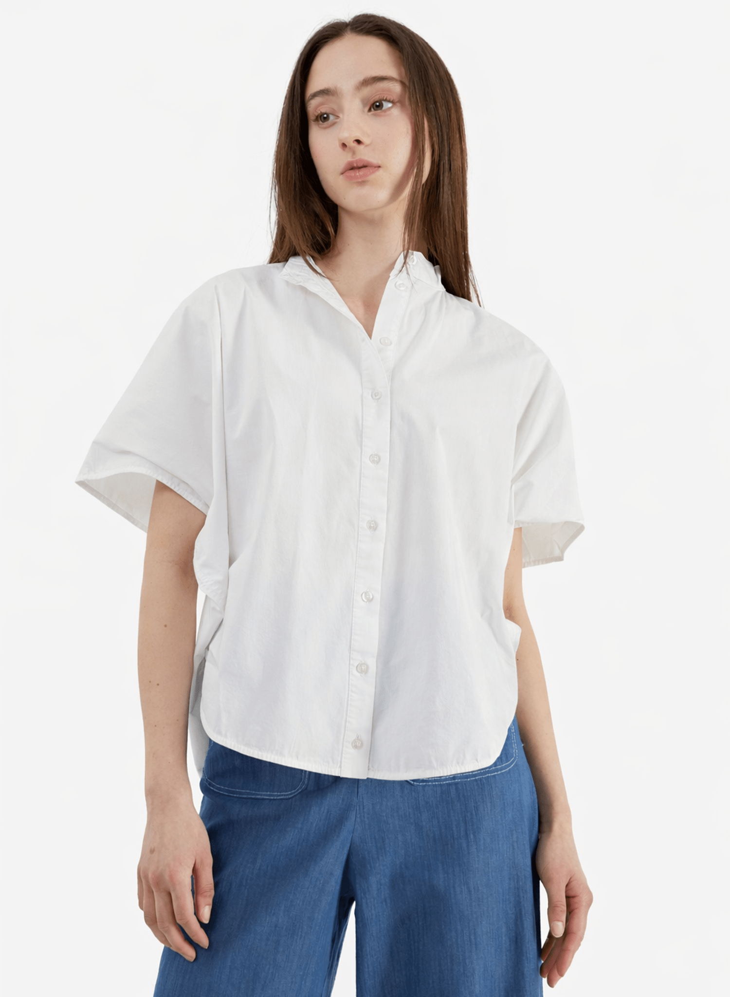 Rounded Hem Shirt - White - Meg
