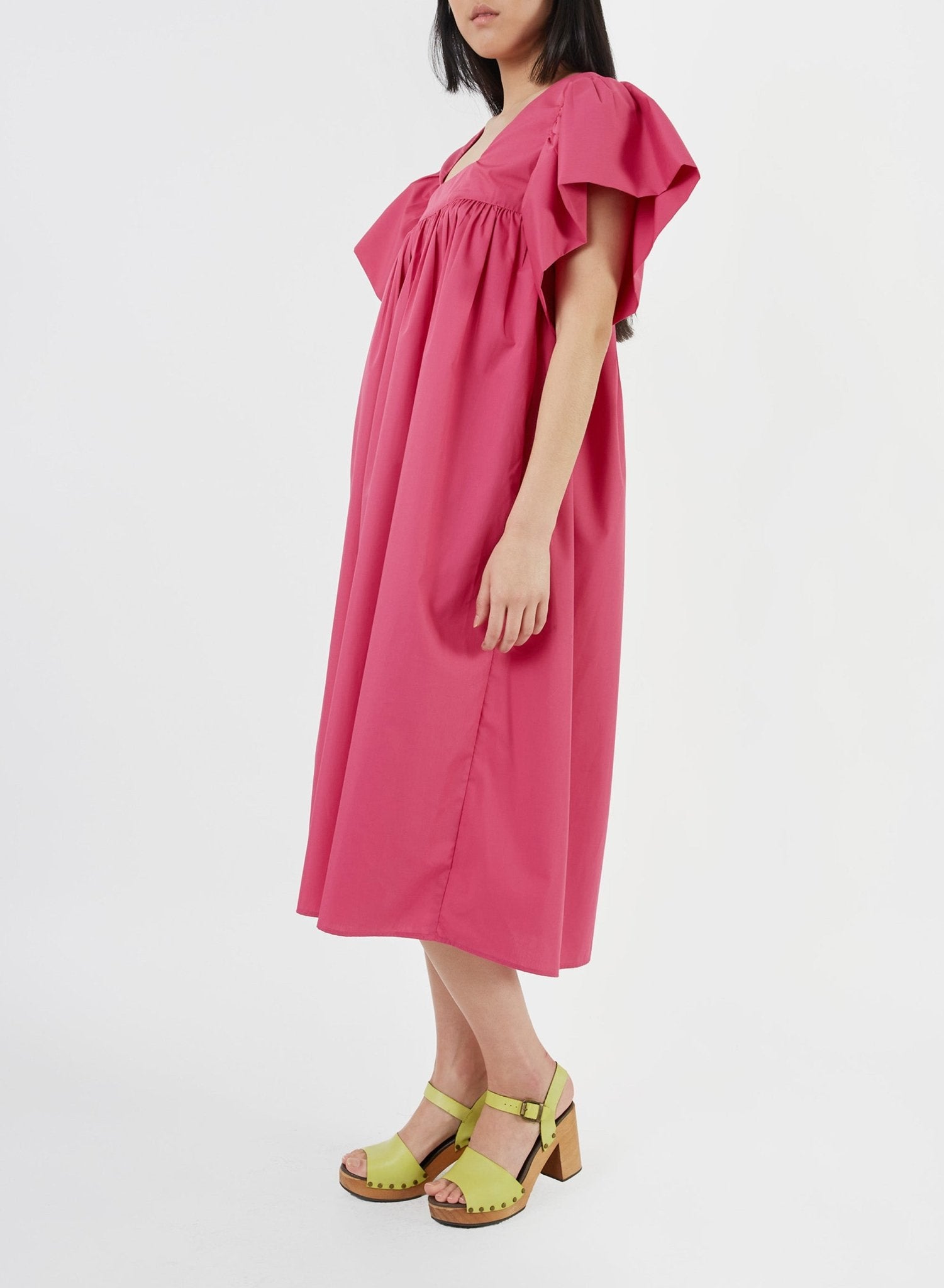 Ruffle Sleeve Babydoll Dress - Fuchsia - Meg