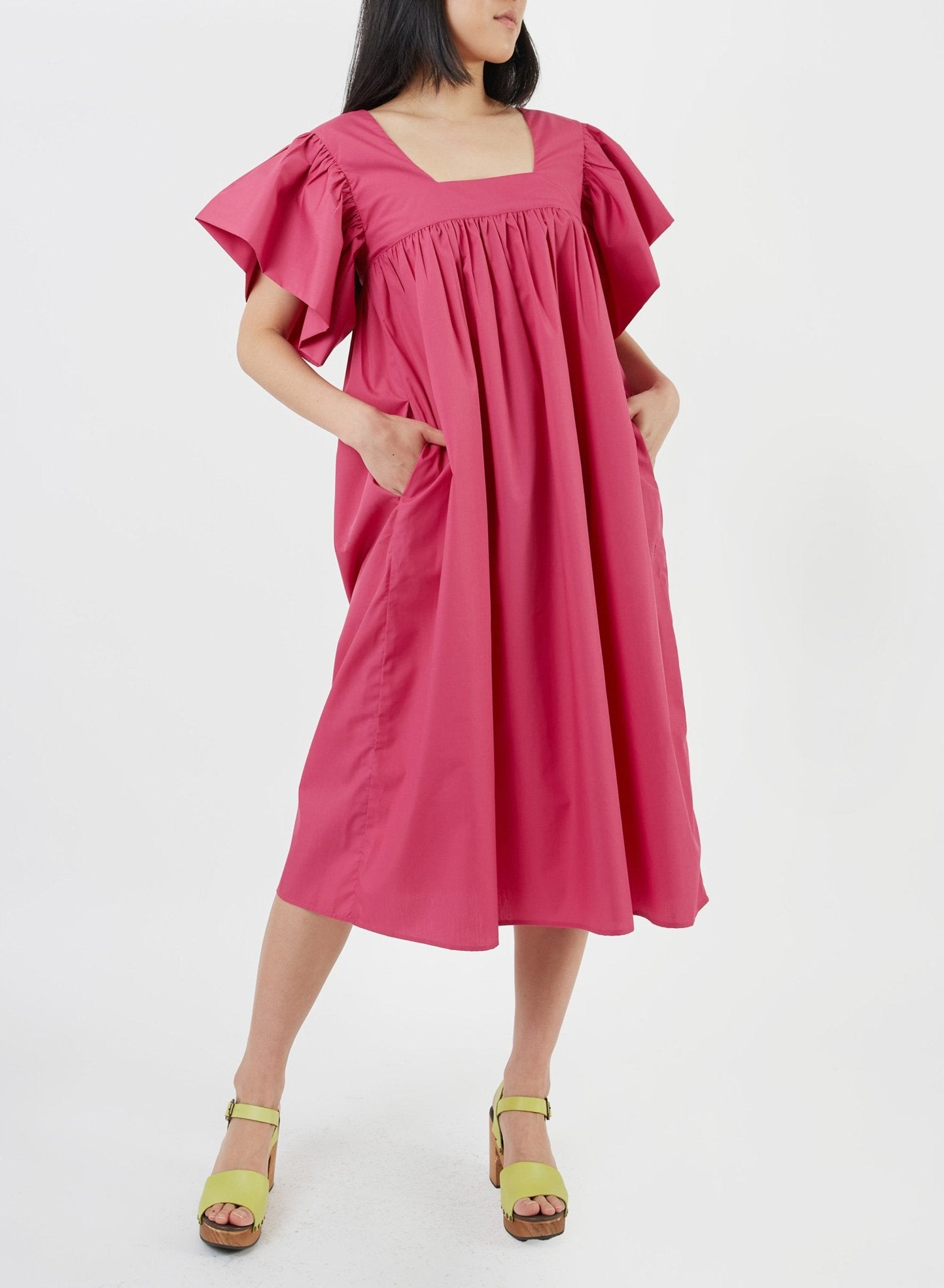 Ruffle Sleeve Babydoll Dress - Fuchsia - Meg