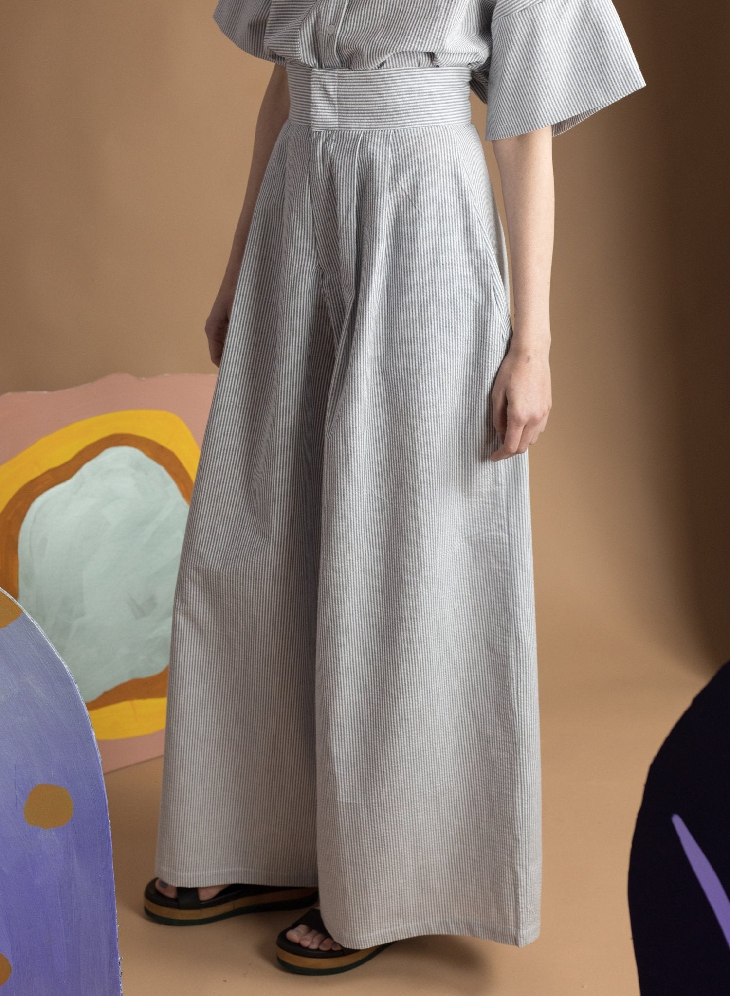 Secret Wide Leg Pant - Navy Seersucker (PRE - ORDER) - Meg