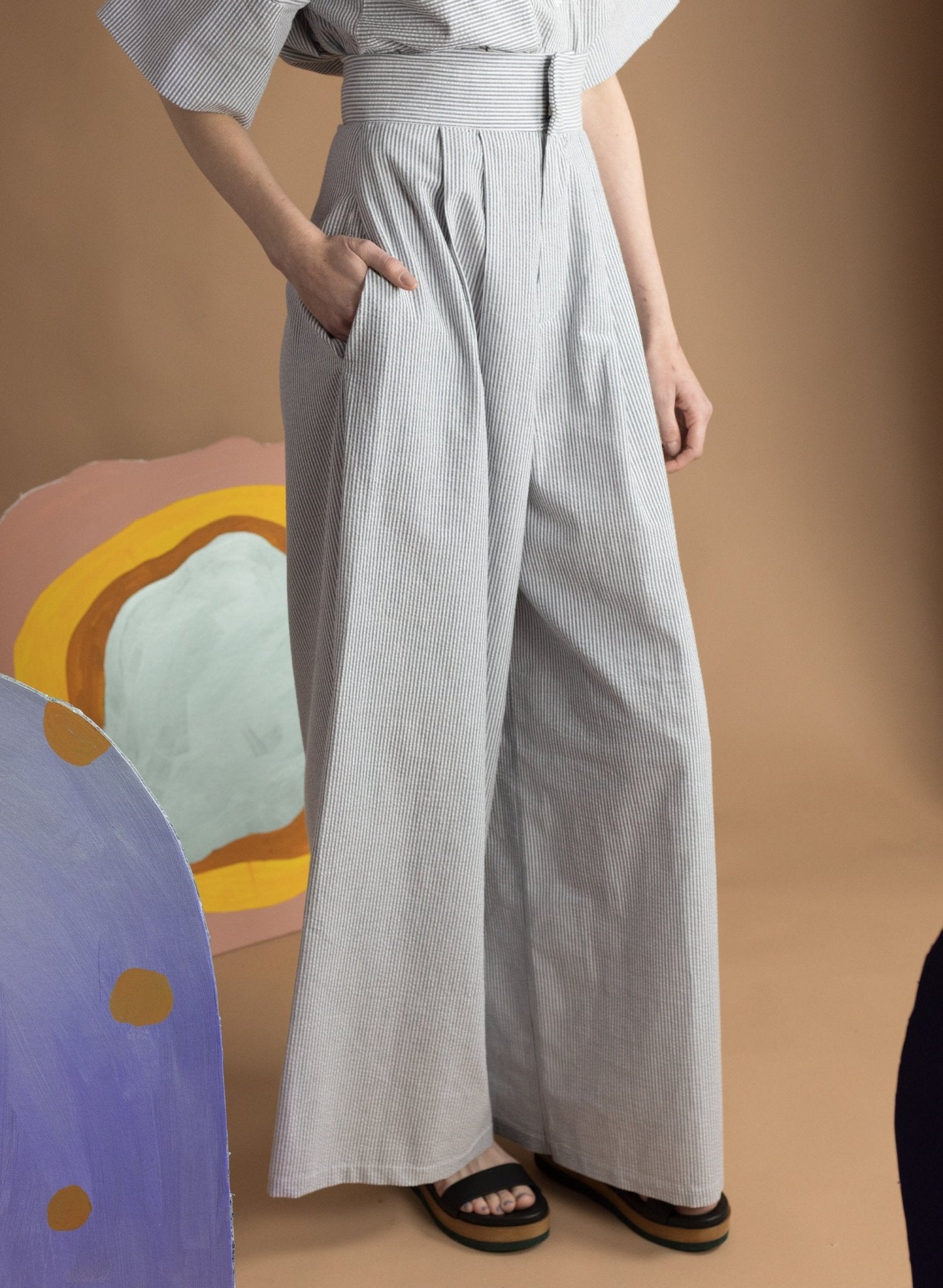 Secret Wide Leg Pant - Navy Seersucker (PRE - ORDER) - Meg