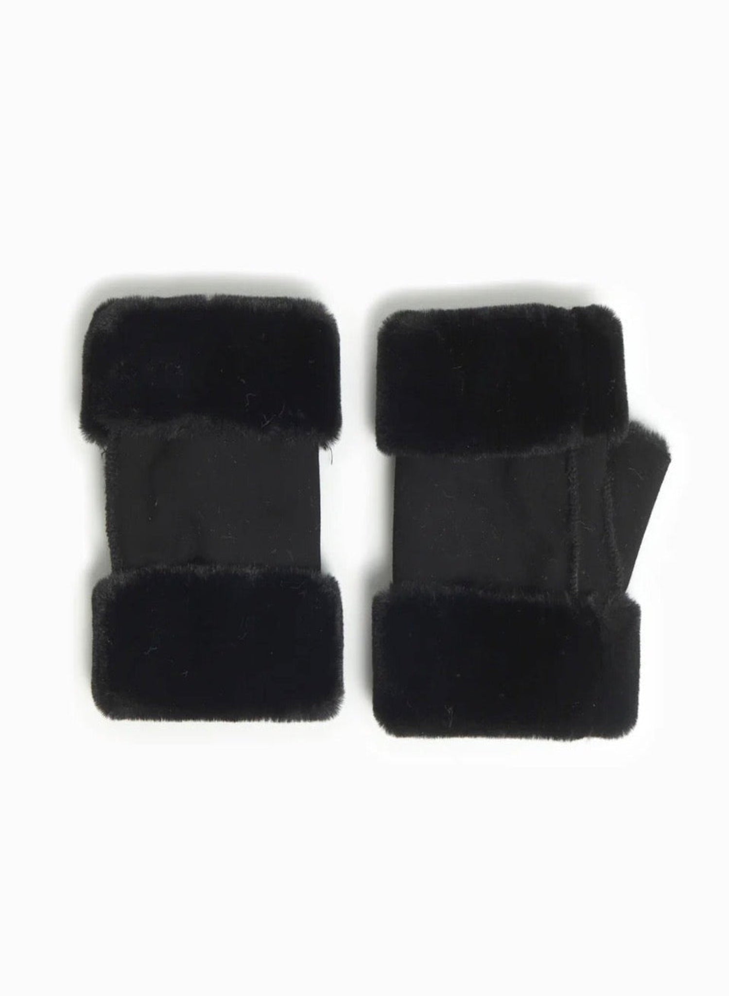 Sheepskin Shearling Fingerless Gloves - Black - Meg