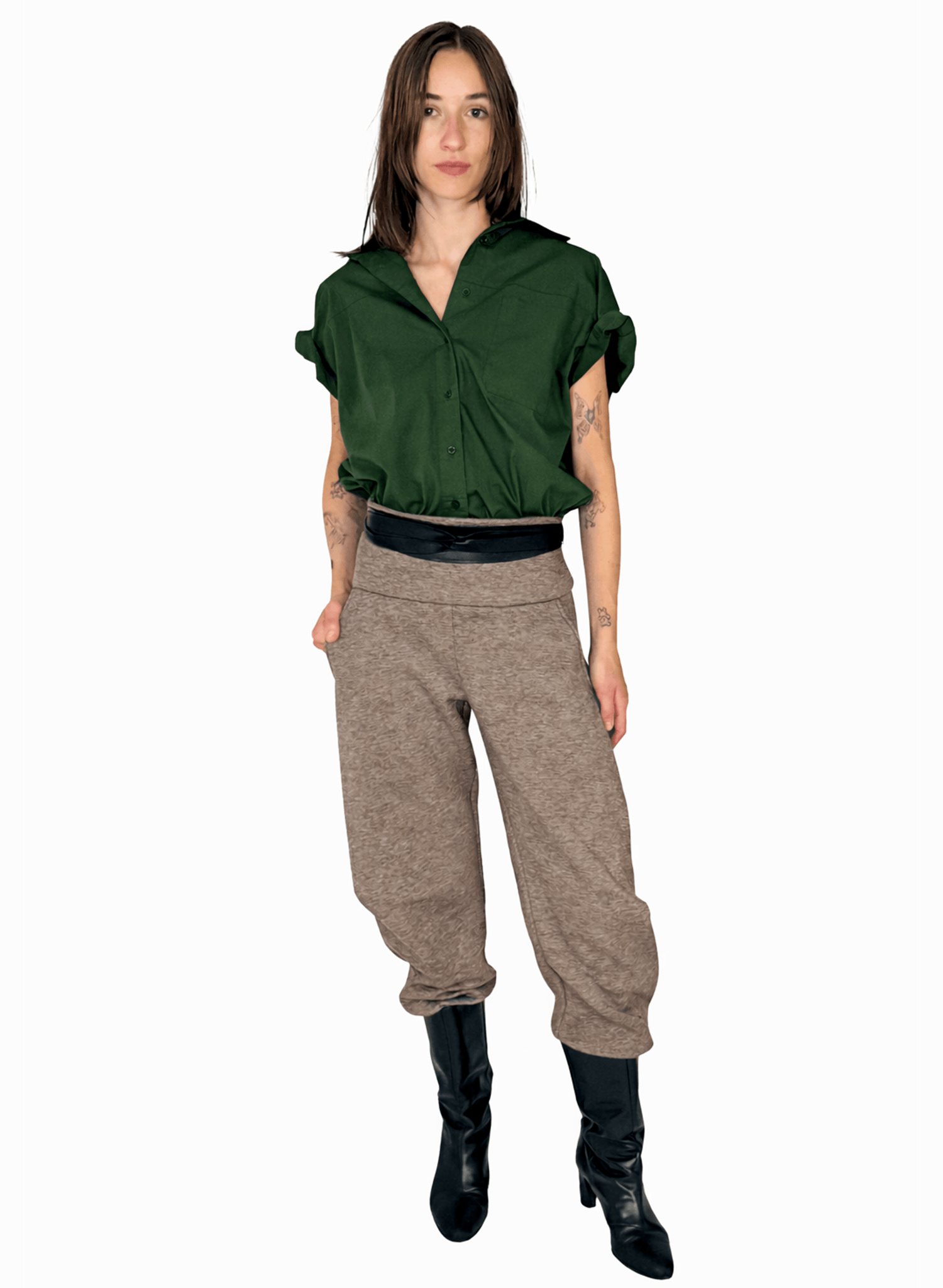 Sleeveless Boyfriend Shirt - Army - Meg