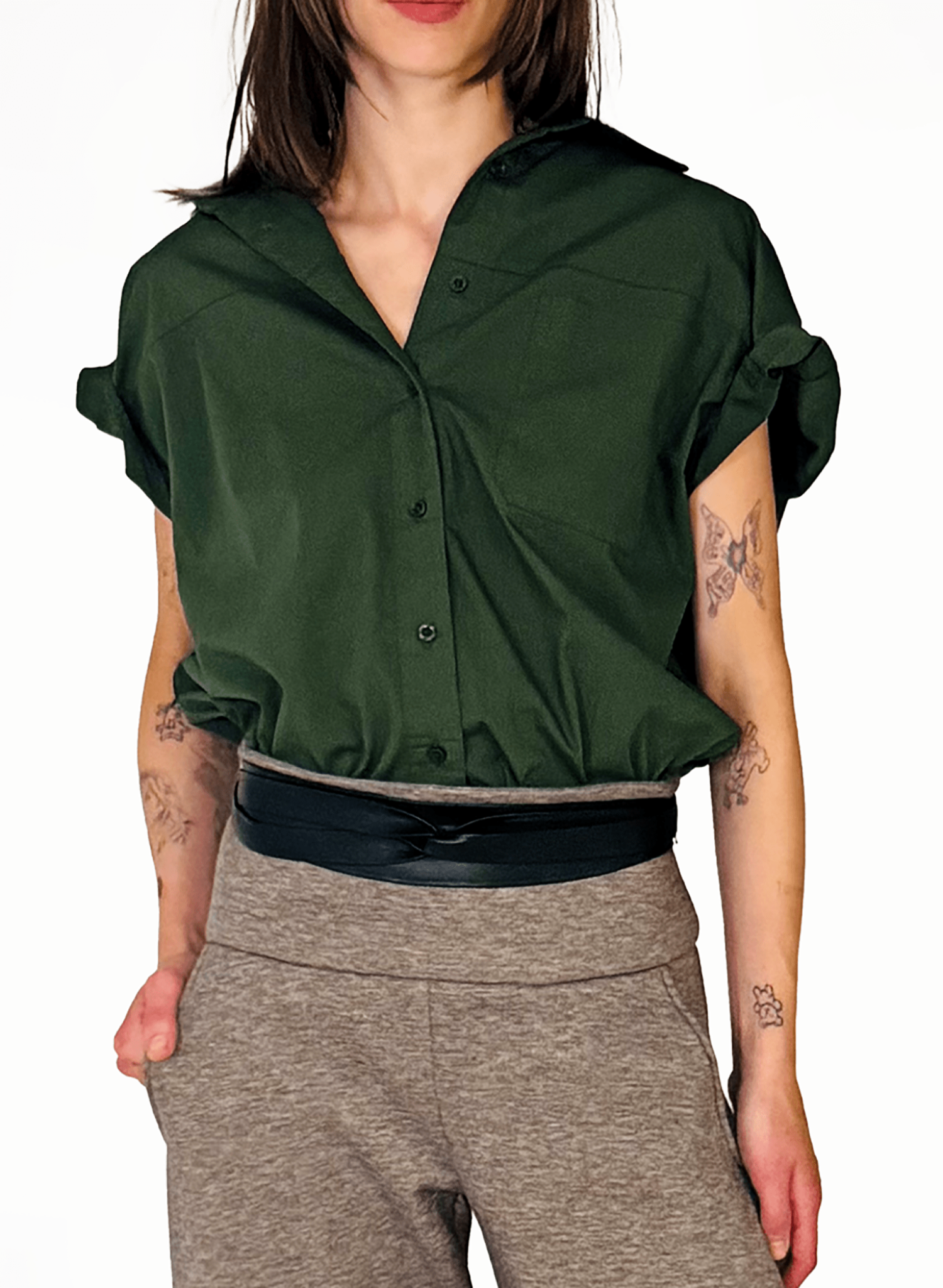 Sleeveless Boyfriend Shirt - Army - Meg