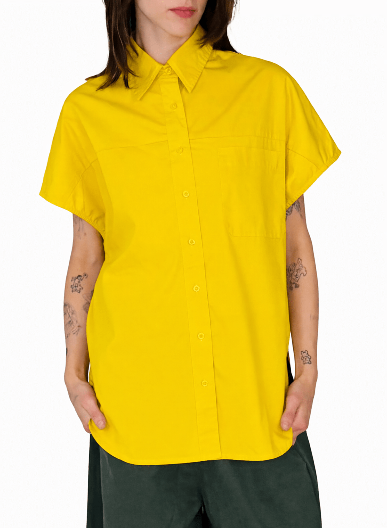 Sleeveless Boyfriend Shirt - Chartreuse - Meg