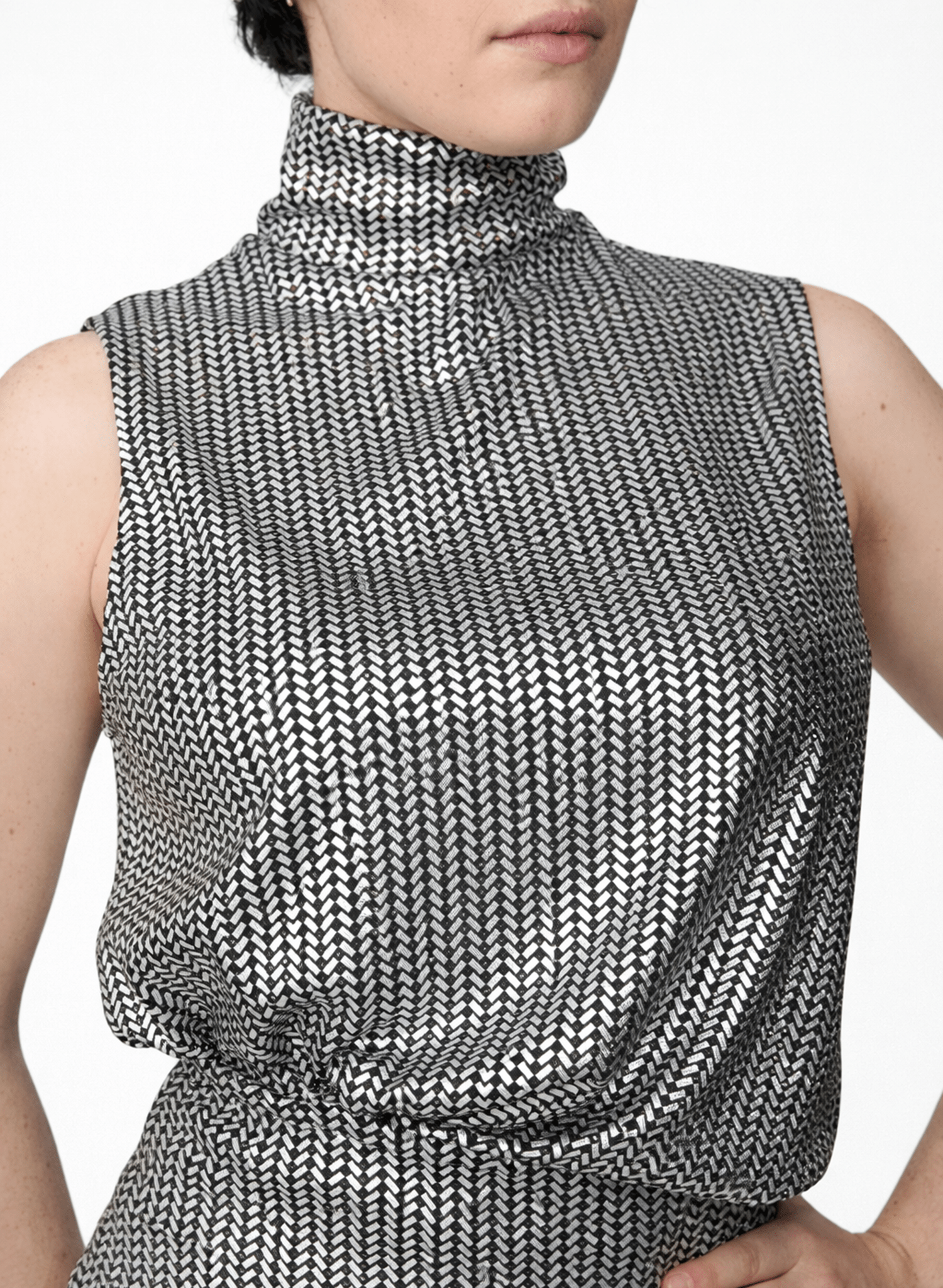 Sleeveless Turtleneck Top - Silver - Meg
