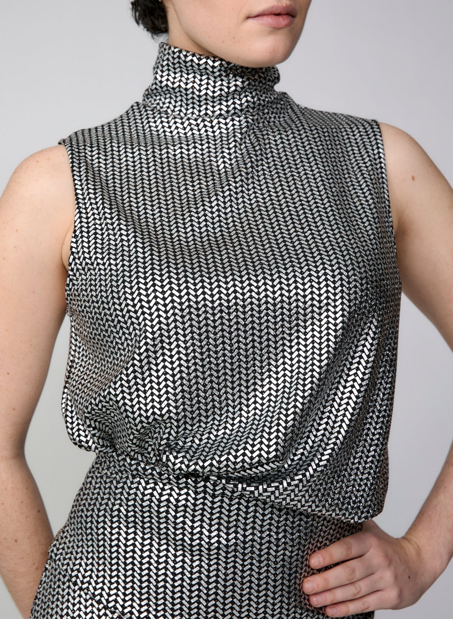 Sleeveless Turtleneck Top - Silver - Meg