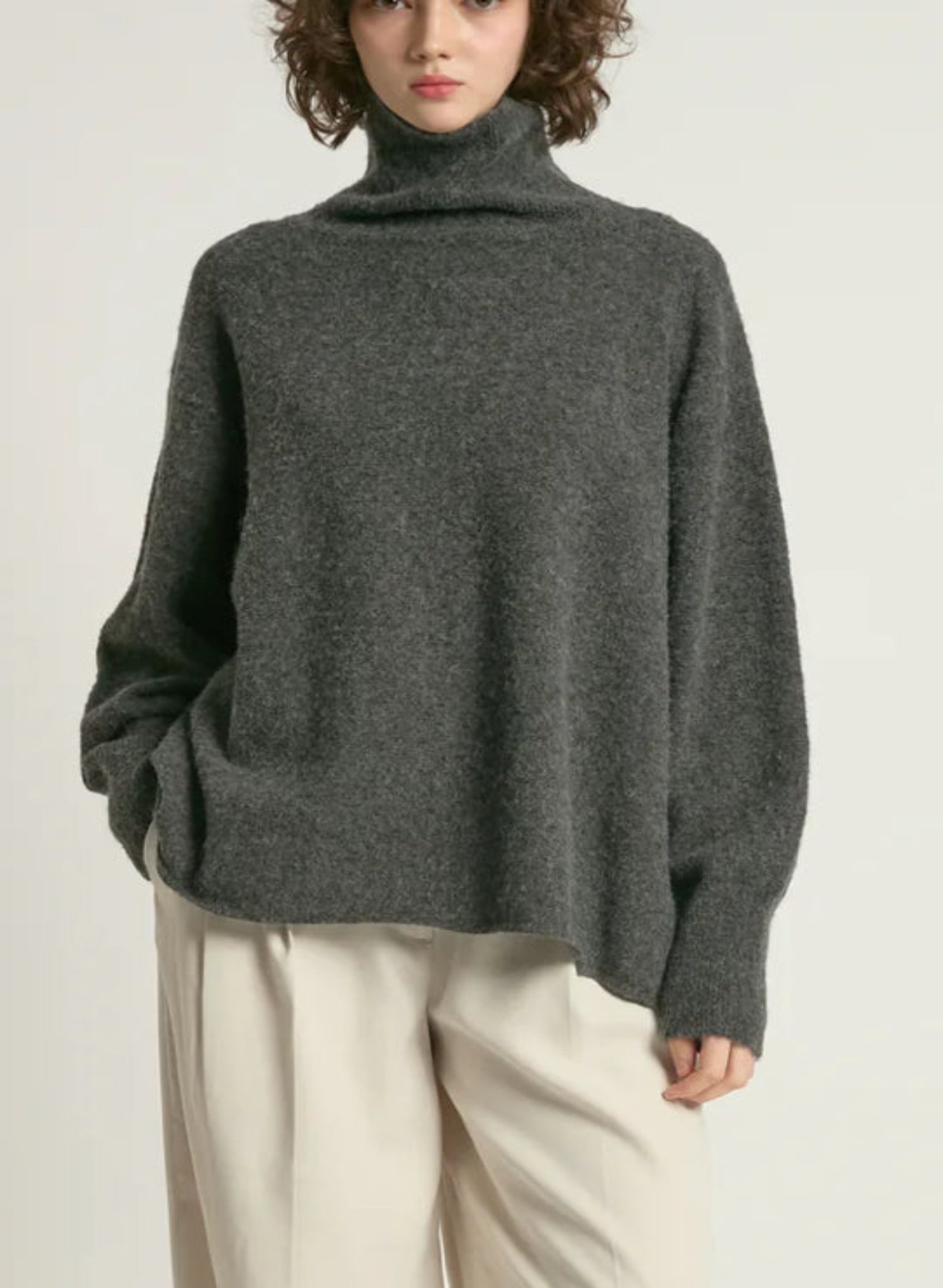 Slouchy oversized charcoal grey turtleneck sweater pullover