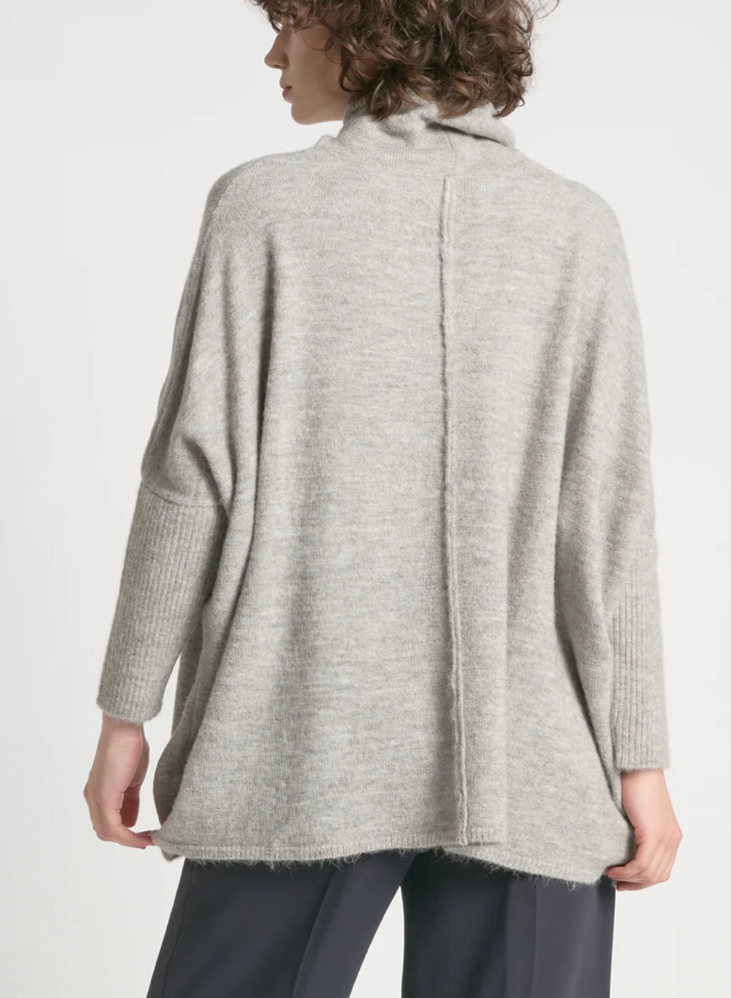 Slouchy oversized turtleneck pullover sweater in heather grey melange knit