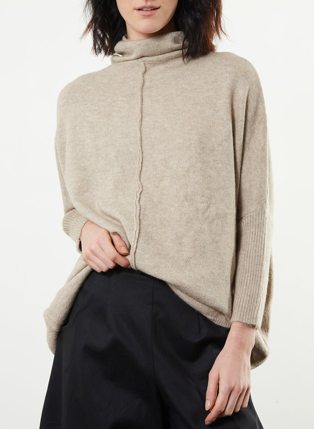 Soft Seamed Turtleneck Sweater - Taupe - Meg