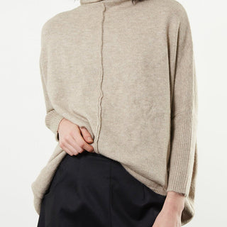 Soft Seamed Turtleneck Sweater - Taupe - Meg
