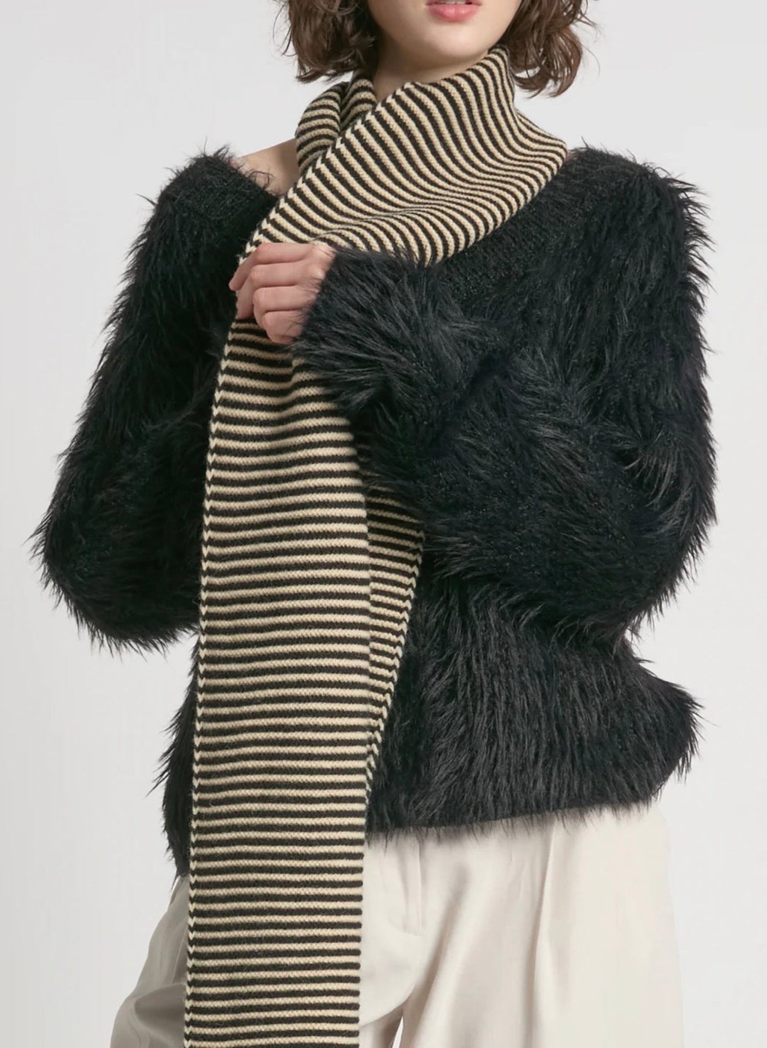 Striped Stitch Scarf - Ivory/Black - Meg