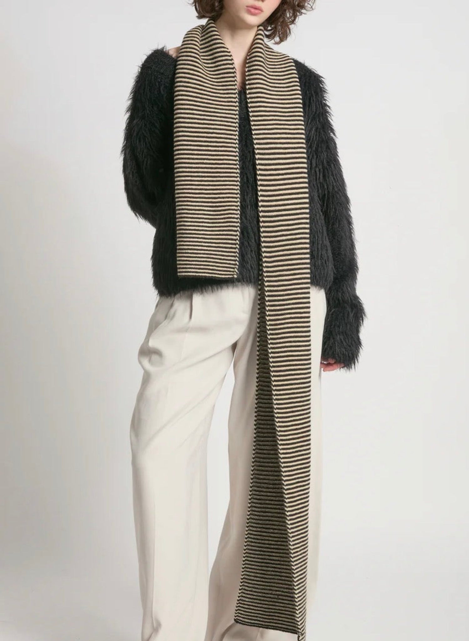 Striped Stitch Scarf - Ivory/Black - Meg
