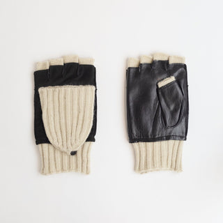 Suede and Leather Mittens - Black - Meg