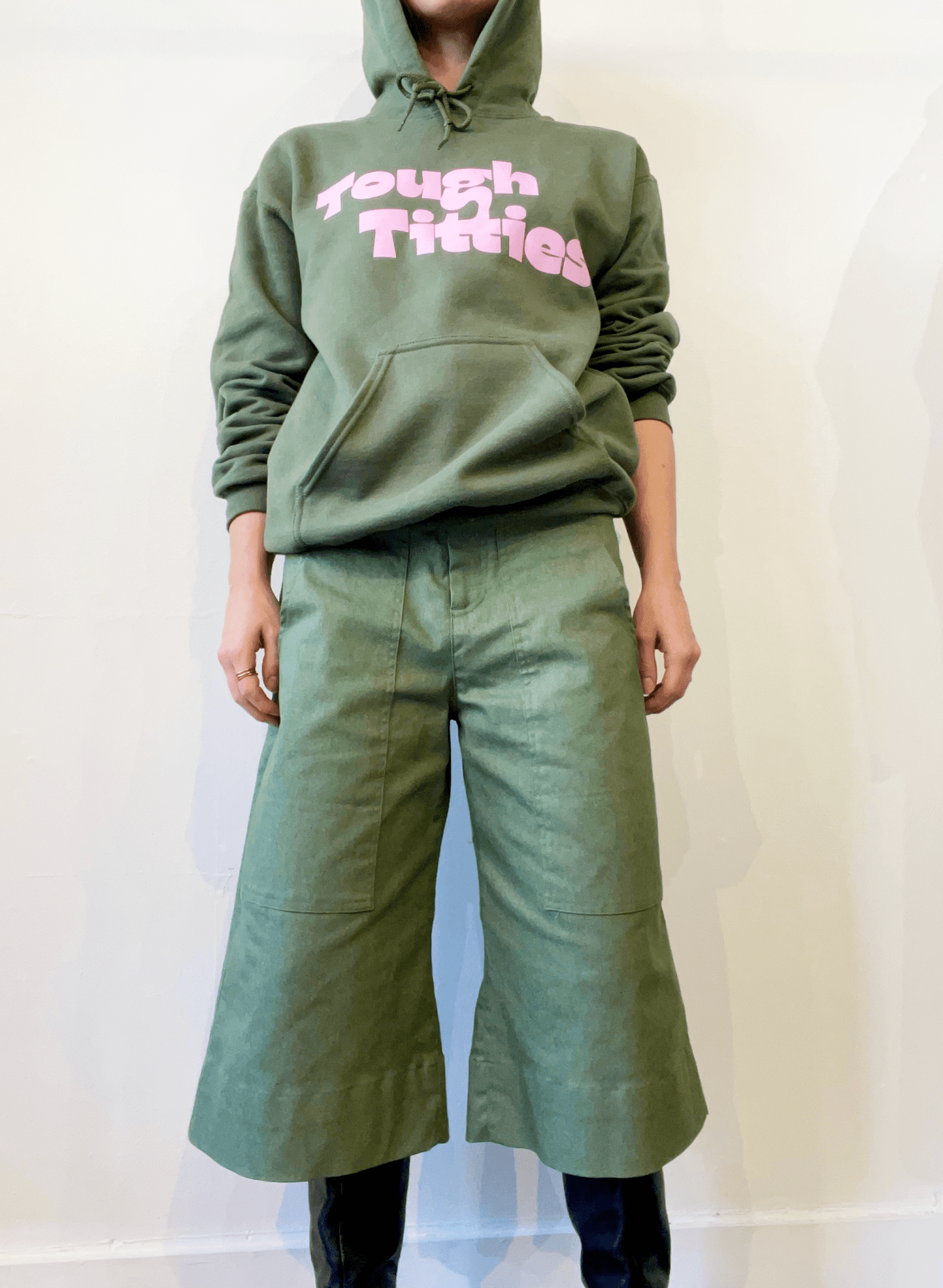 Tough Titties Hooded sweatshirt - Olive and Pink - Breast Cancer Awareness - Meg