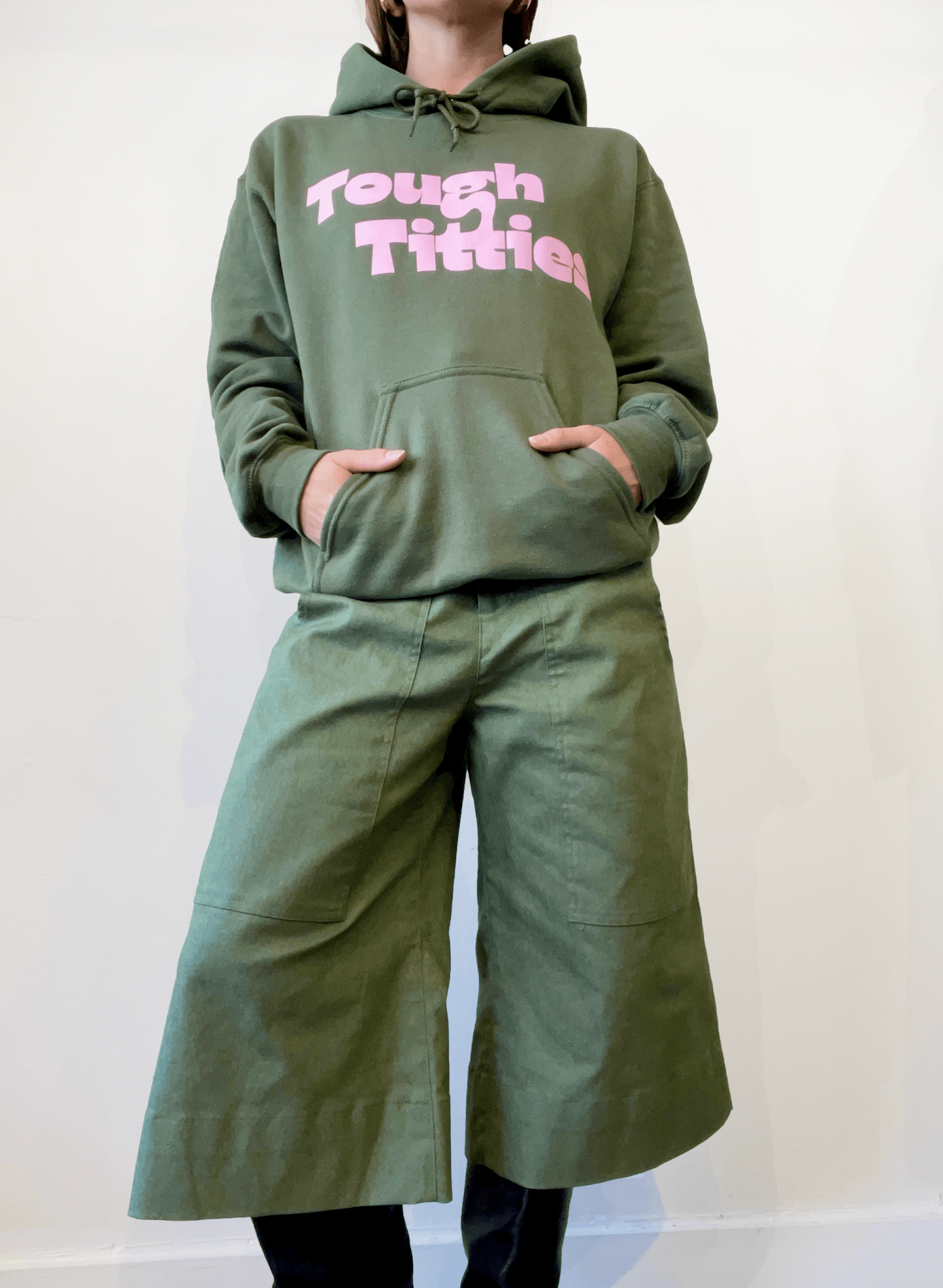 Tough Titties Hooded sweatshirt - Olive and Pink - Breast Cancer Awareness - Meg