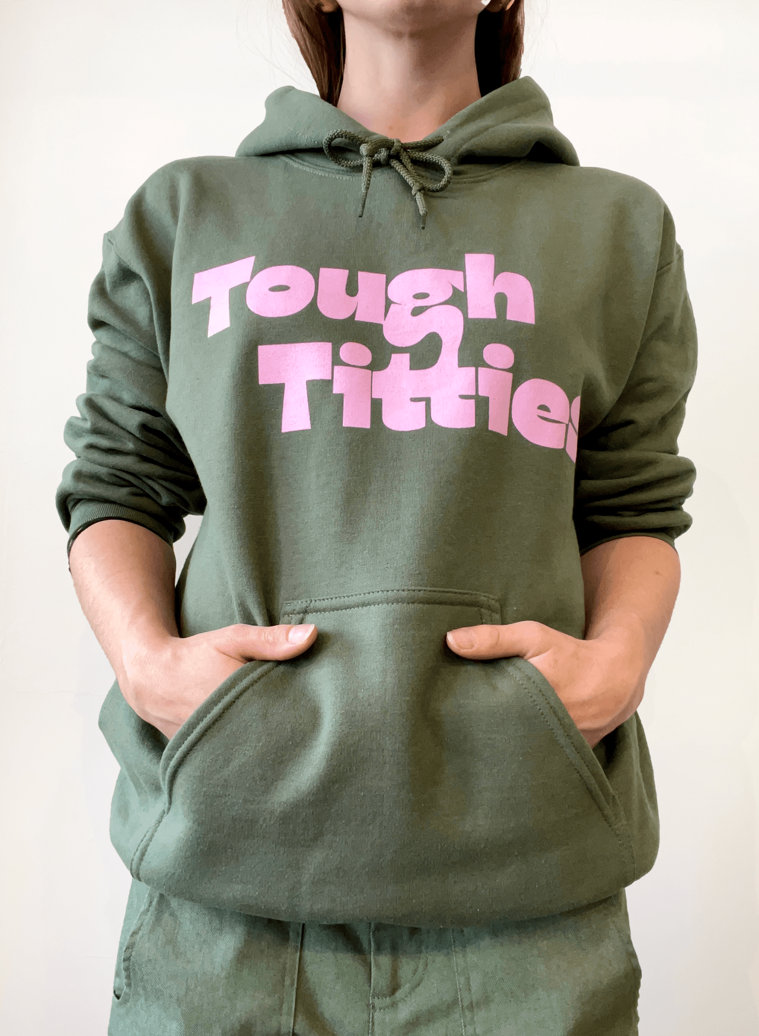 Tough Titties Hooded sweatshirt - Olive and Pink - Breast Cancer Awareness - Meg