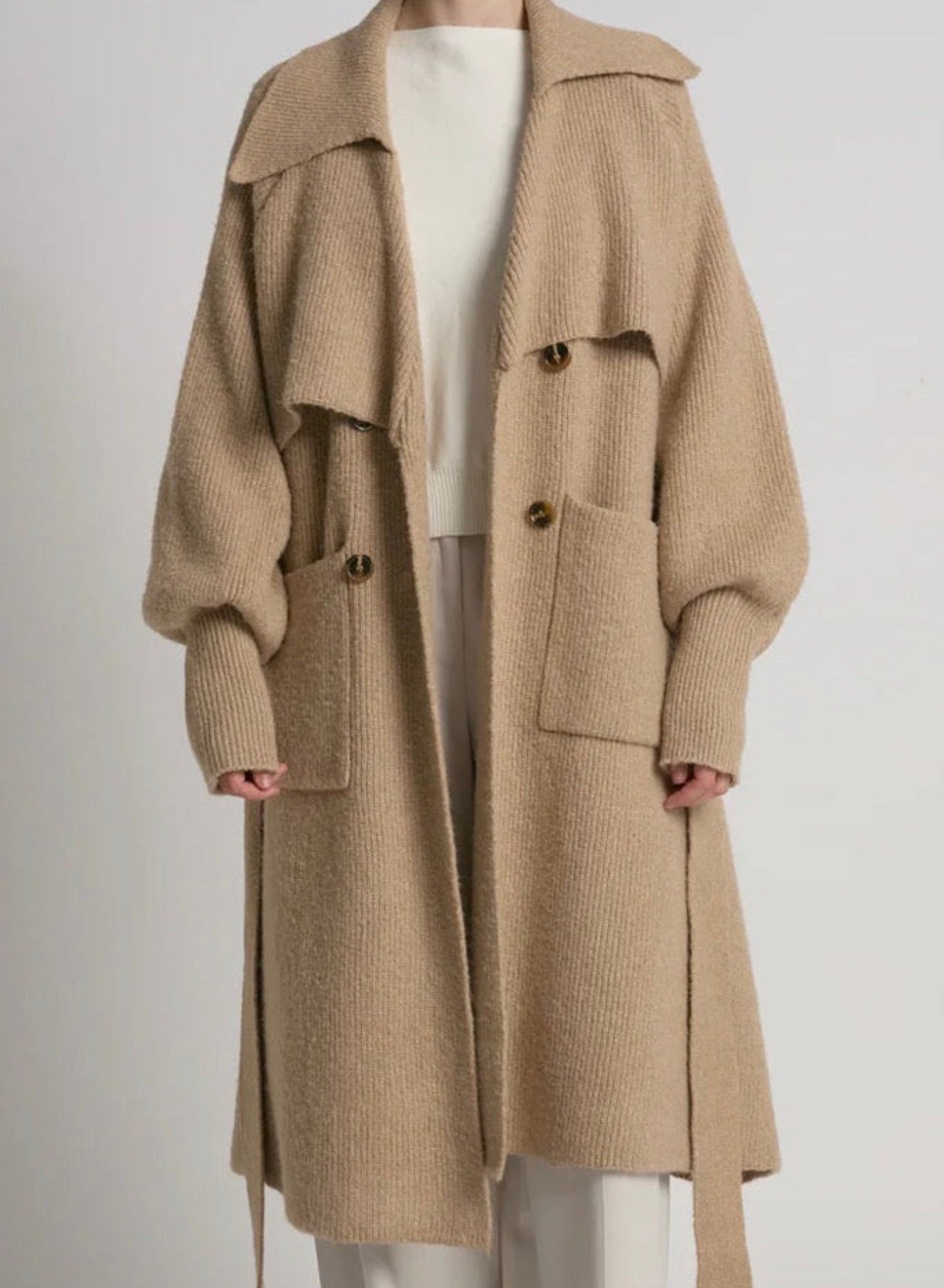Trench cardigan coat or long sweater - Double-breasted - Camel Beige - Meg