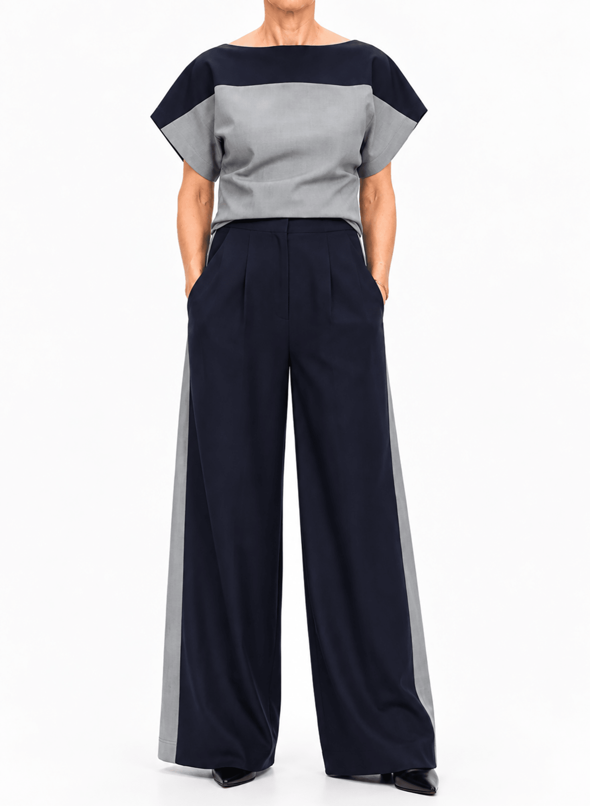 Two-Tone Top - Grey/Navy - Meg