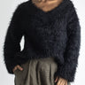 V - Neck Fuzzy Sweater - Black - Meg