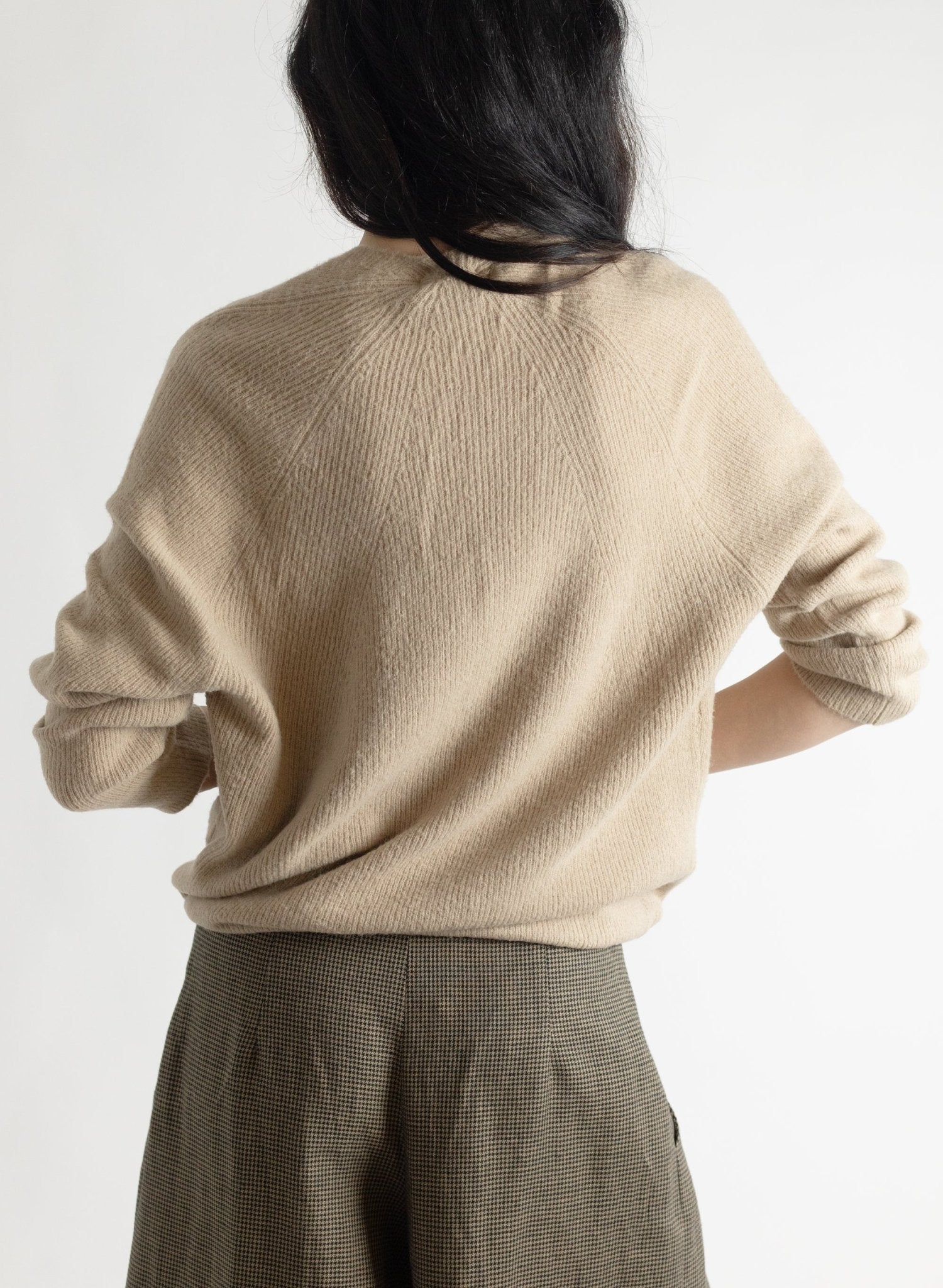 V - Neck Rib Knit Sweater - Tan - Meg