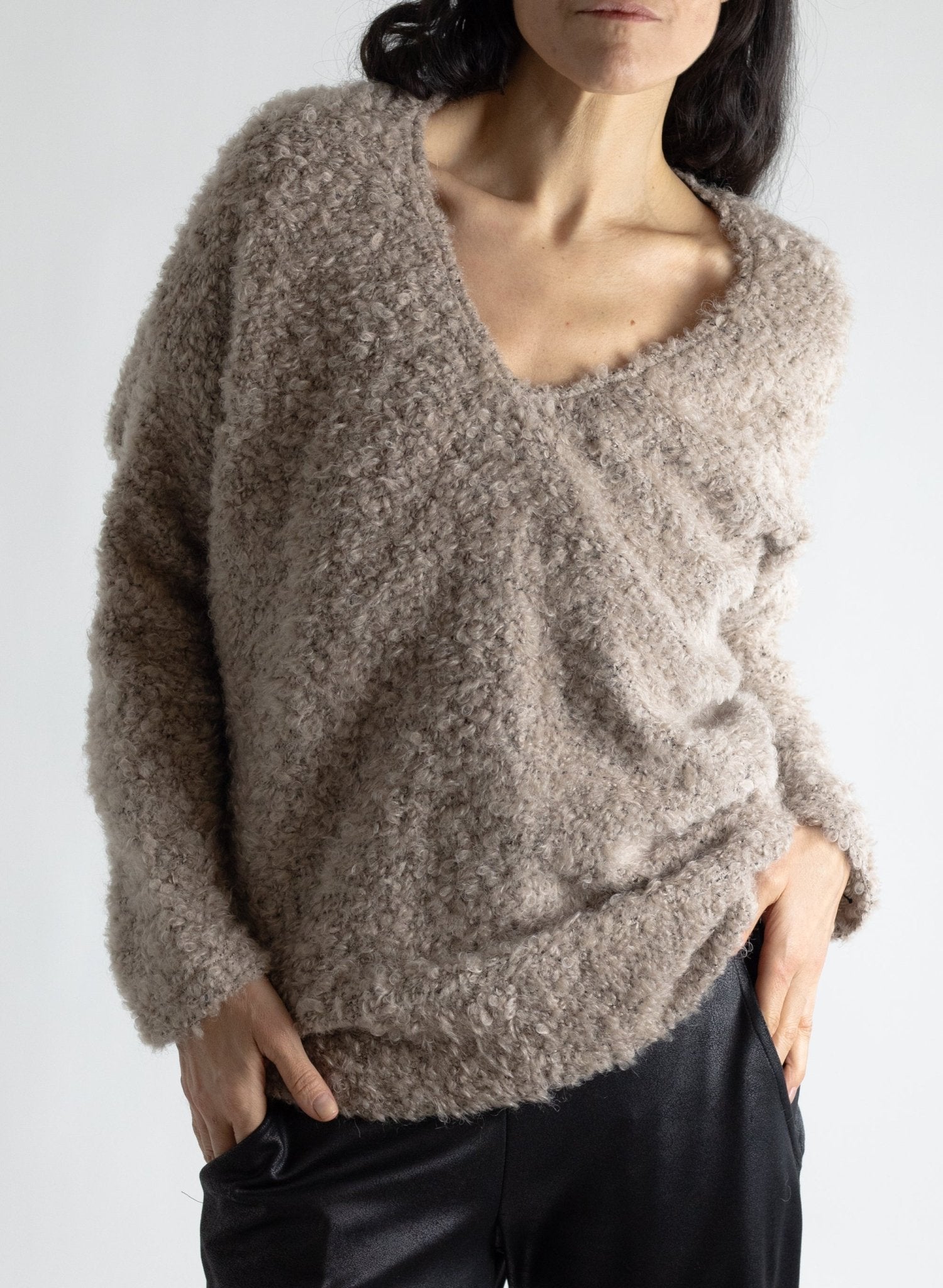 V - Neck Sweater - Nutmeg Sherpa - Meg