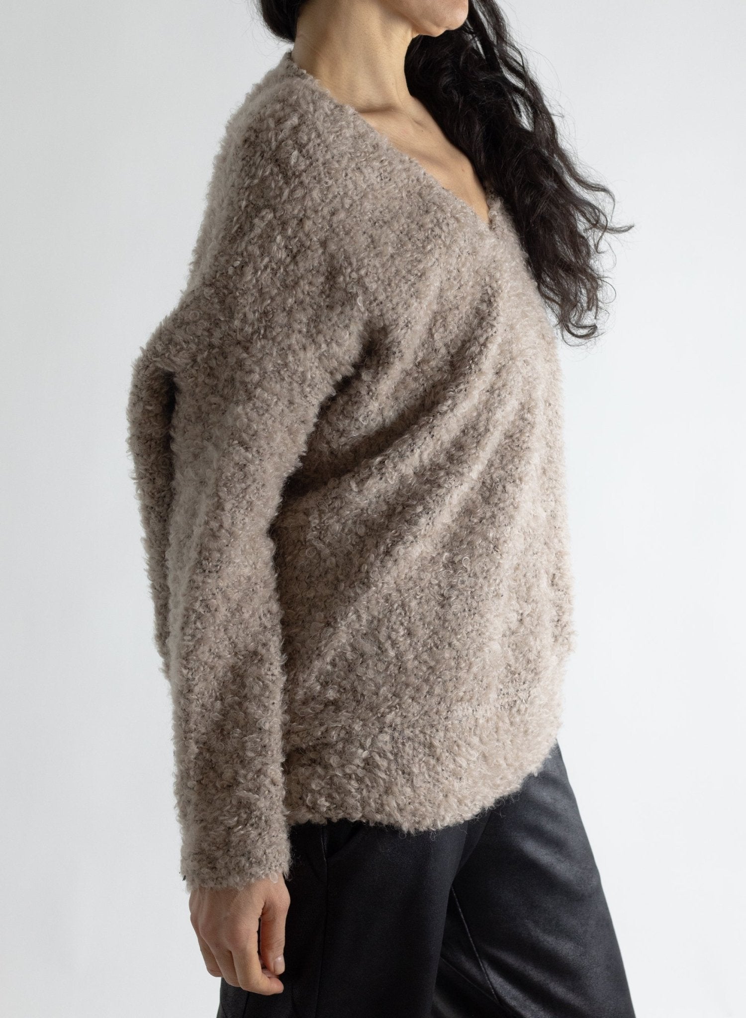 V - Neck Sweater - Nutmeg Sherpa - Meg