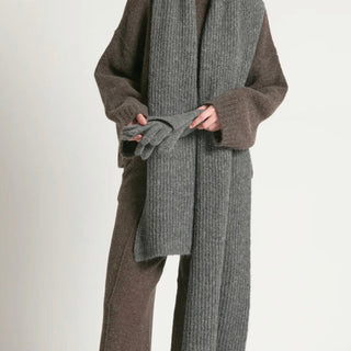 Wool Blend Rib Knit Scarf - Charcoal - Meg