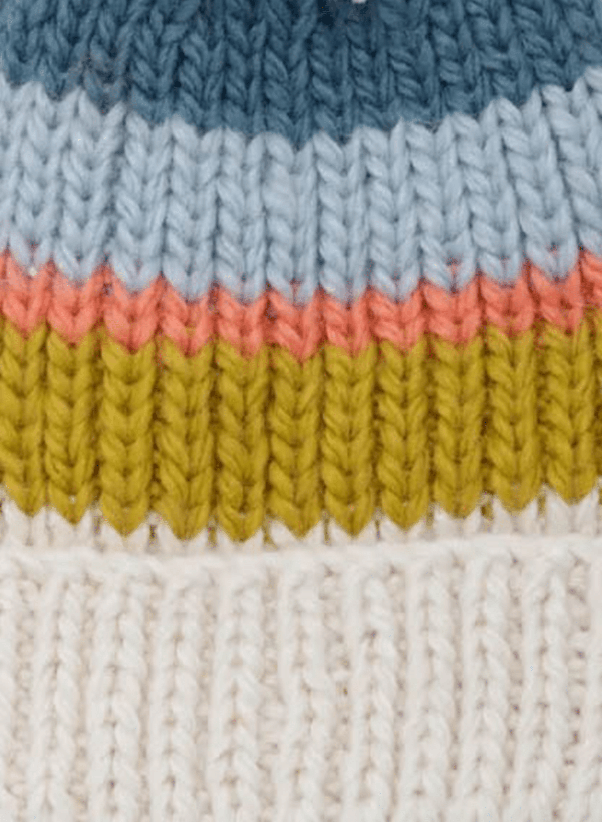 Hand Knitted Pom Pom Hat - Ivory Stripe - Meg