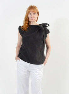 Linen Neck Tie Shirt- Black - M (RESALE ITEM) - Meg
