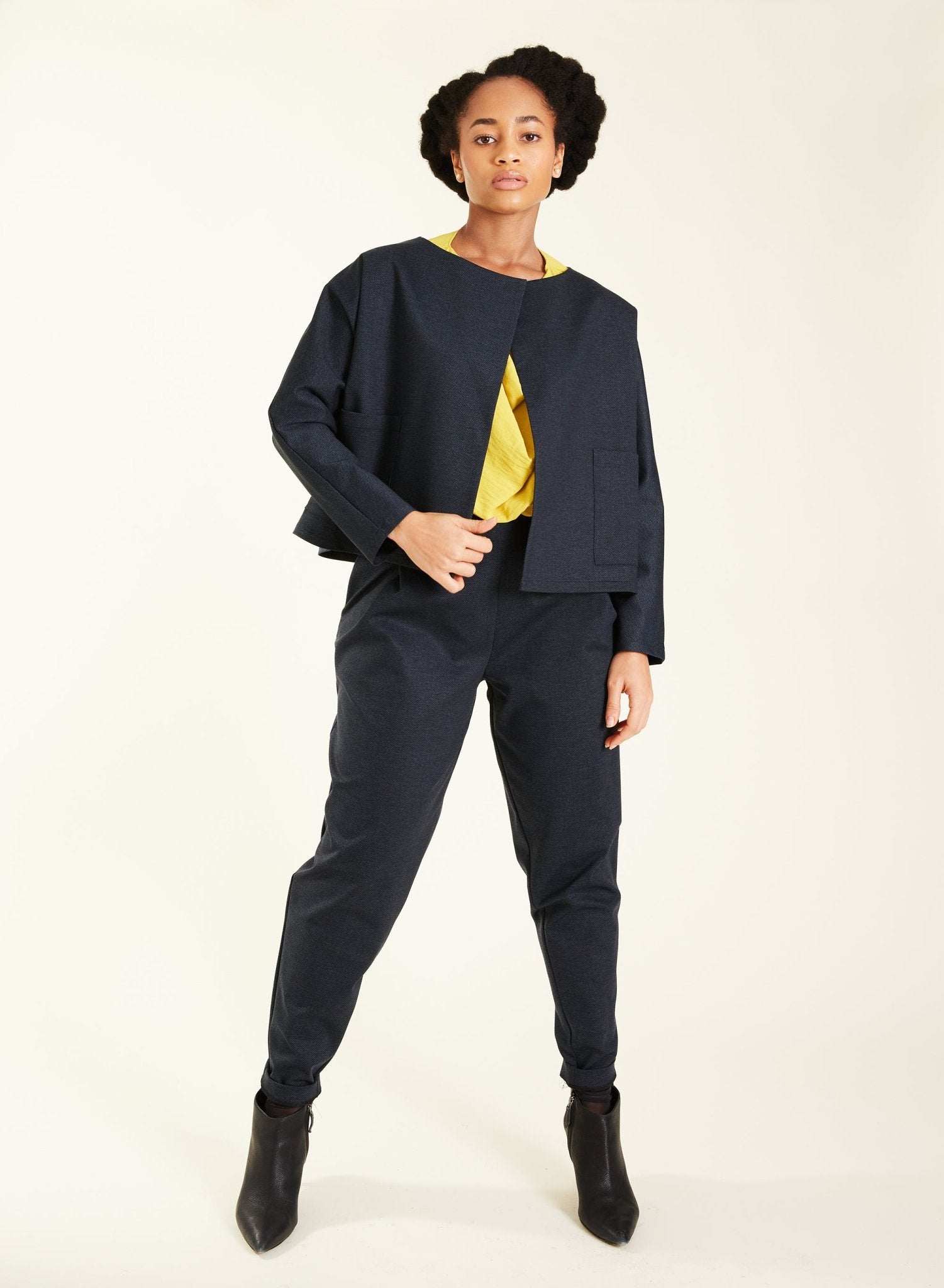 Long Cozy Pant - Navy Herringbone - Meg