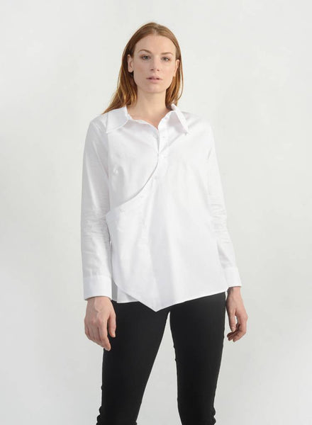 Oxford Faux Wrap Shirt - White - S (RESALE ITEM) - Meg