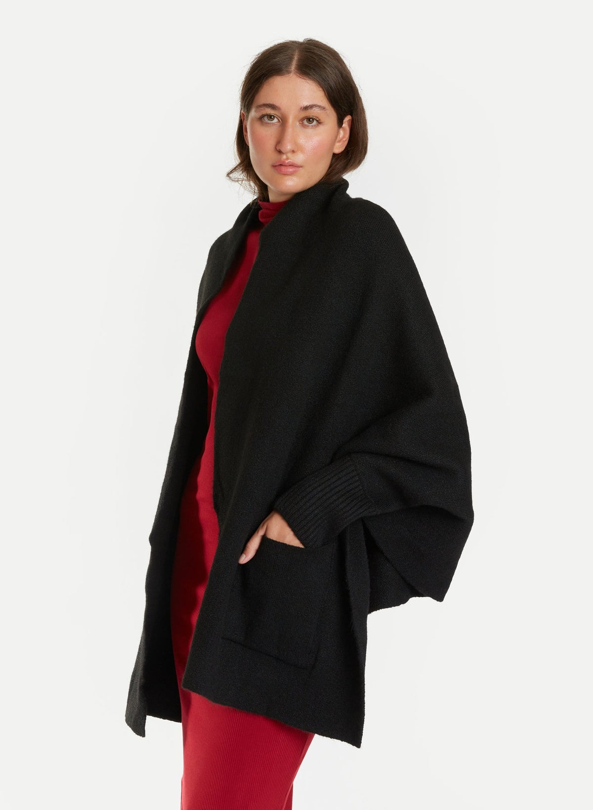 Pocket Shrug Cape Cardigan - Black - Meg
