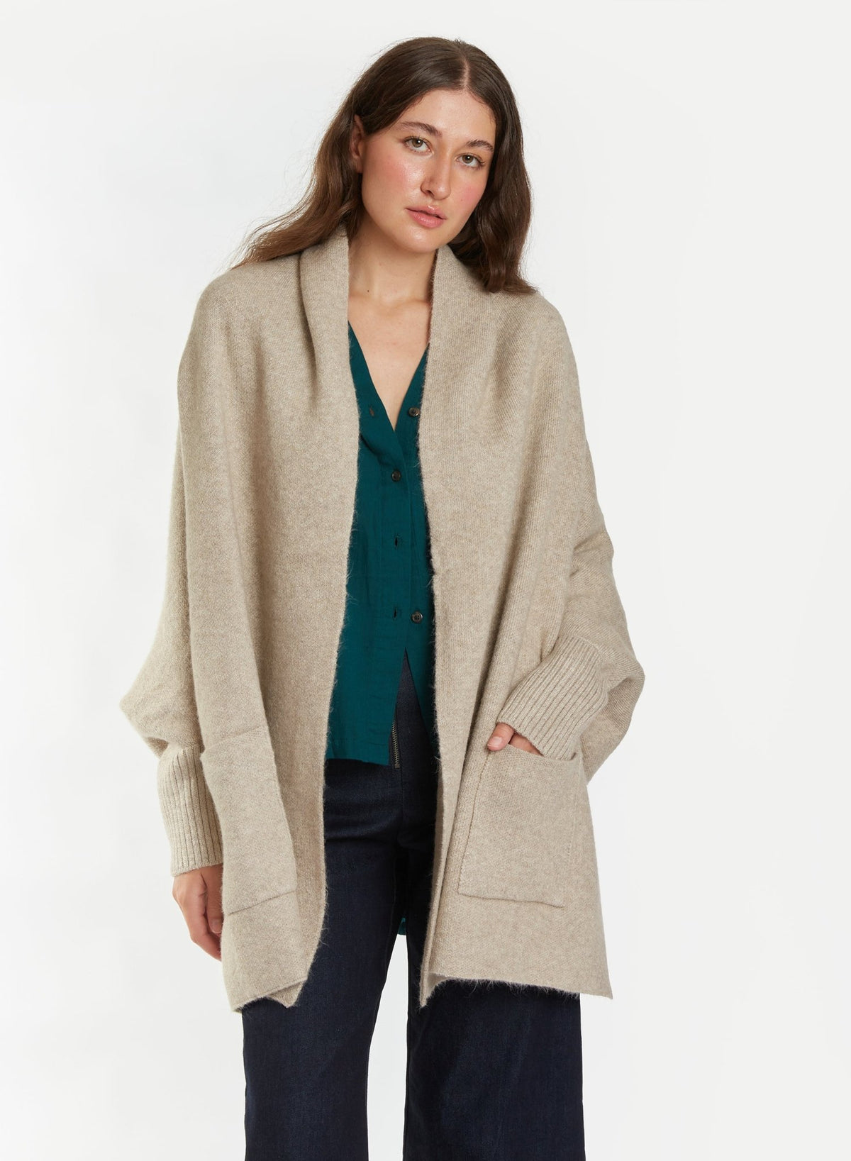 Pocket Shrug Cape Cardigan - Black - Meg
