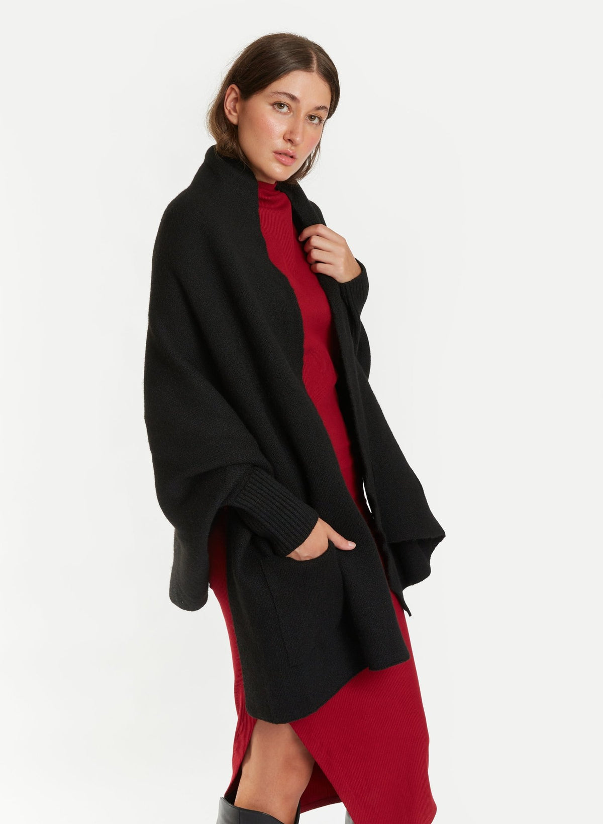Pocket Shrug Cape Cardigan - Black - Meg